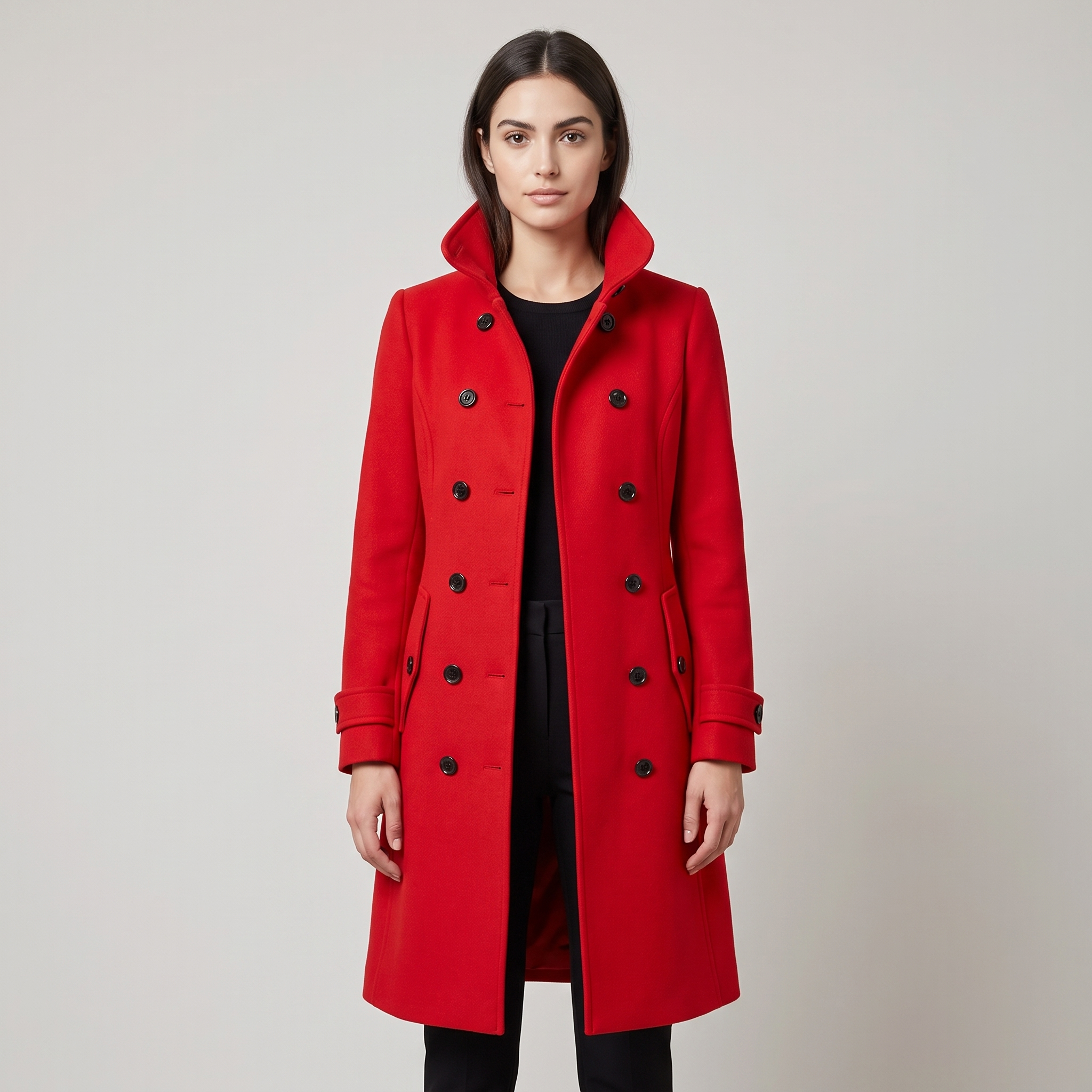 Women's Maxi Trench Coat with Belt and Stand Collar