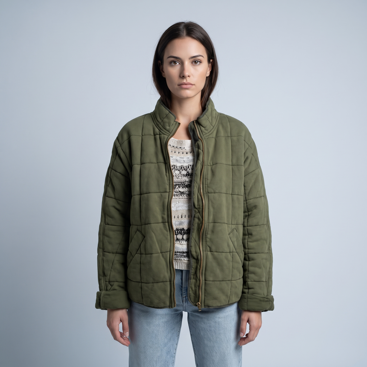 Puffer Jacket Women Quilted Oversize Casual Elegant