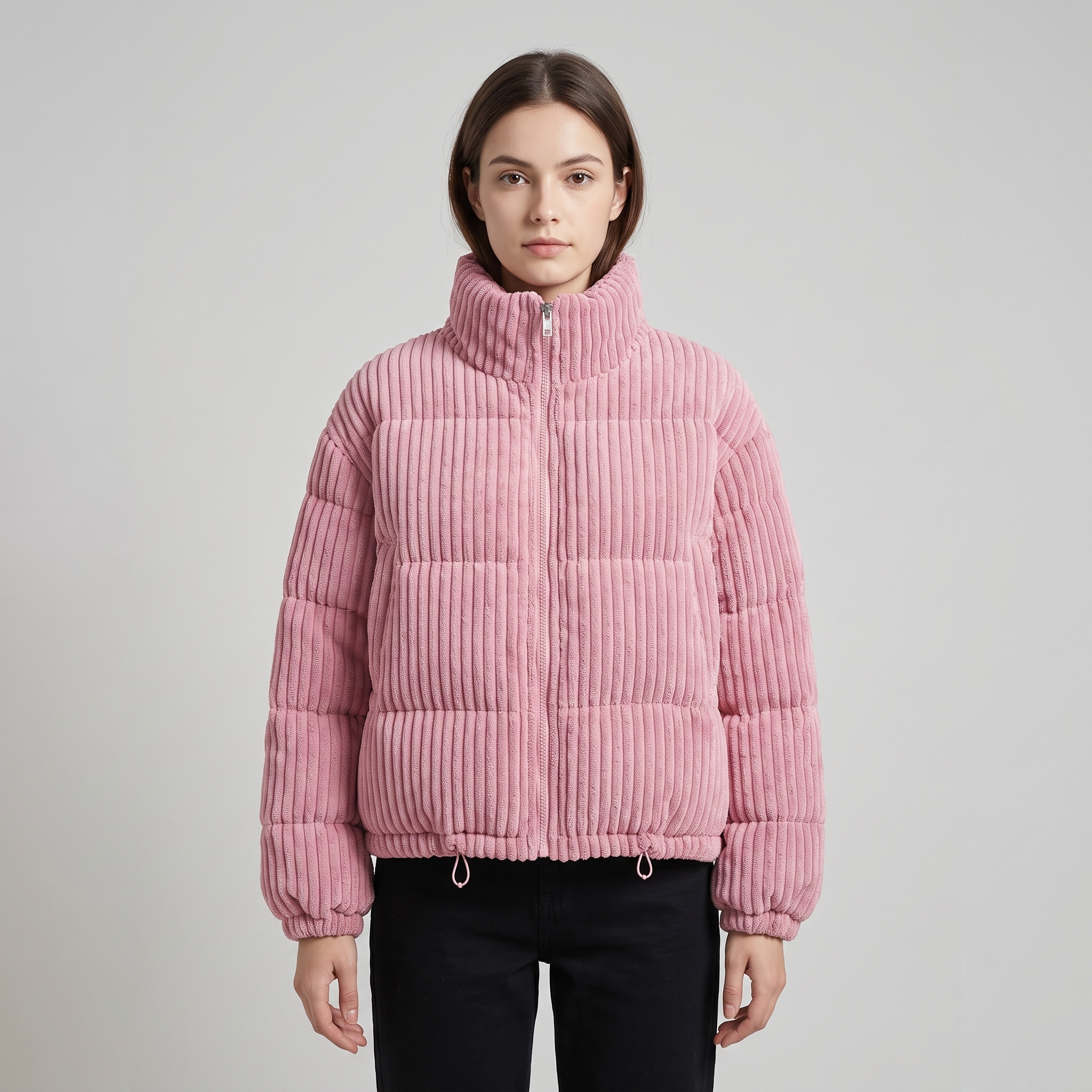 Puffer Jacket Women Short Corduroy Quilted Boxy