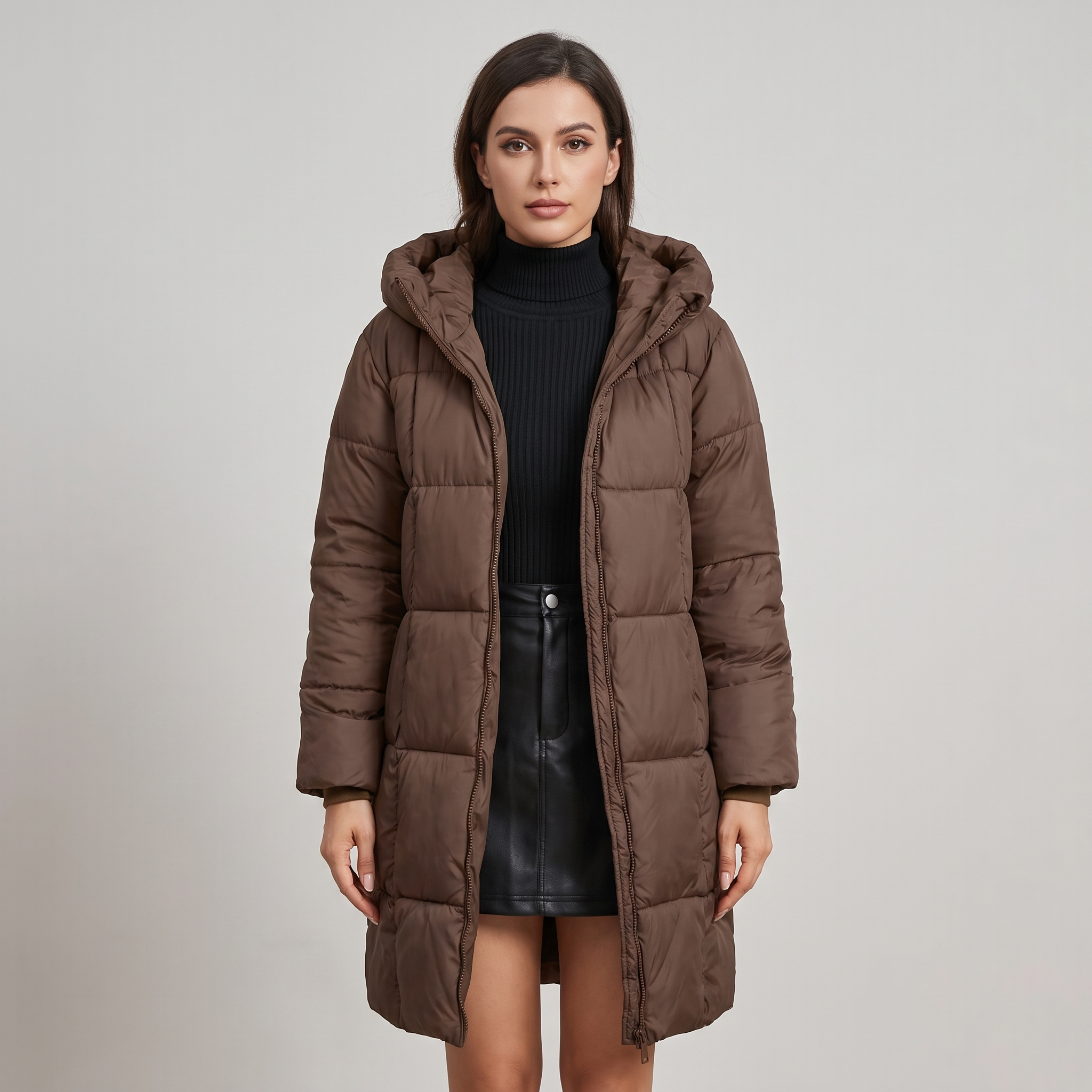Puffer Jacket Women Long Hooded Quilted Winter