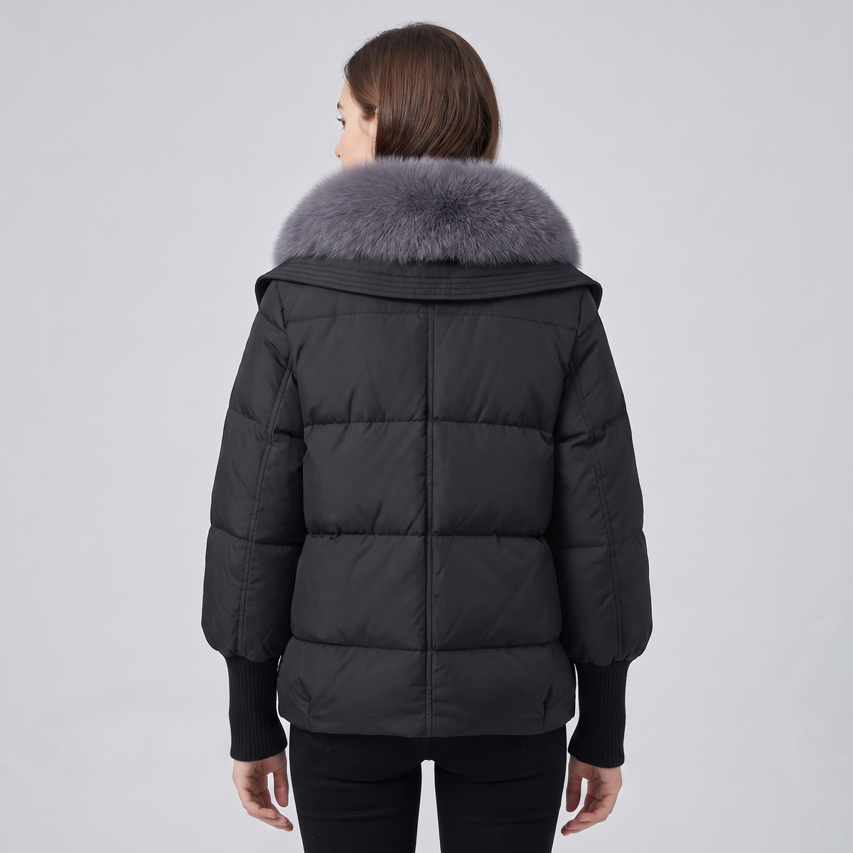 Puffer Jacket Women Faux Fur Collar Ribbed Cuffs