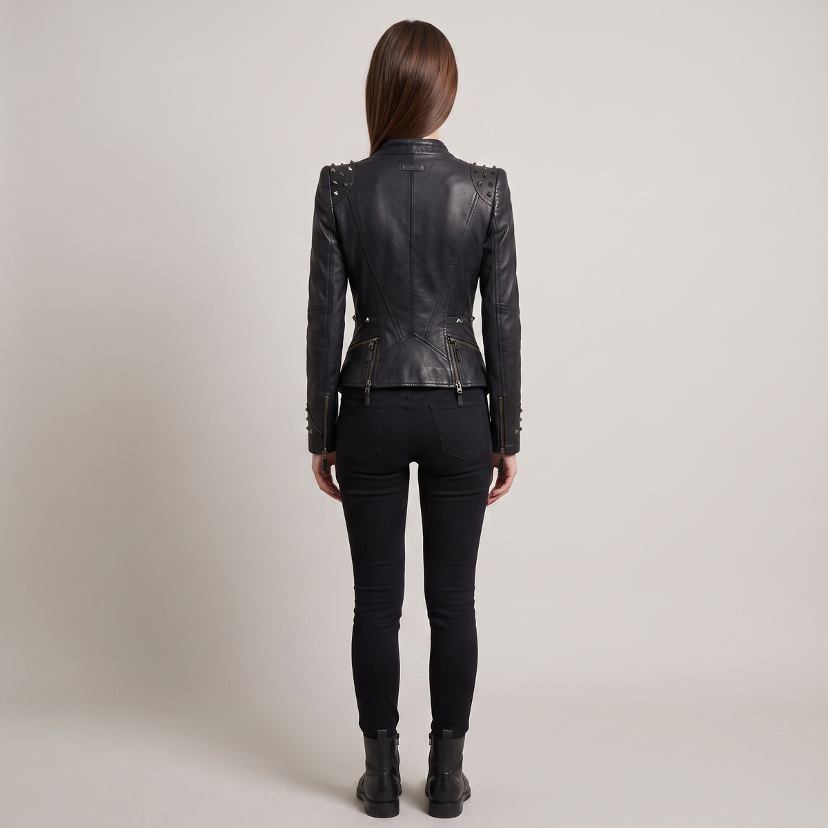 Women’s Black Studded Peplum Leather Jacket