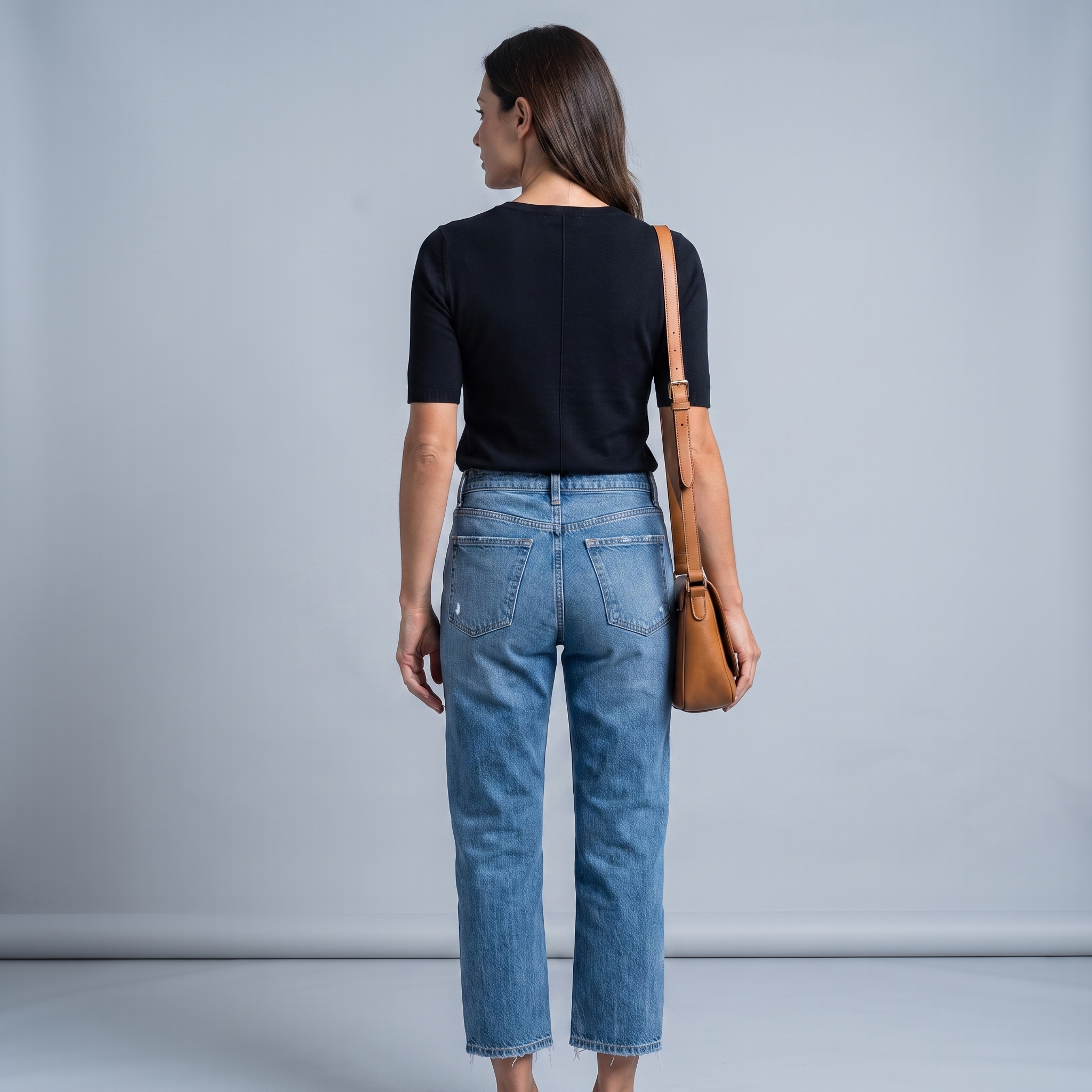 Baggy Jeans Women High Waist Washed Denim Frayed Hem