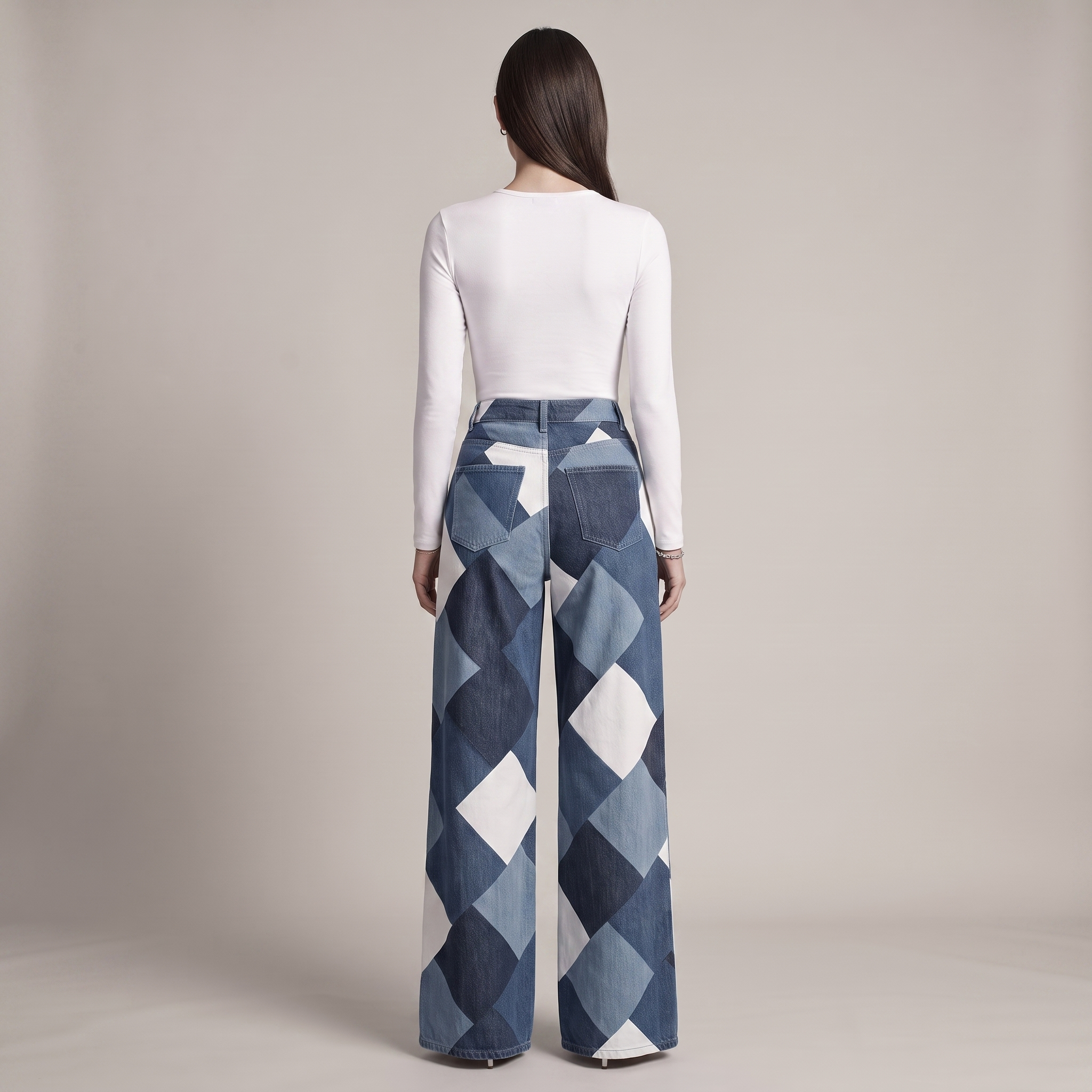 Baggy Jeans Women High Waist Wide Leg Color Block Denim