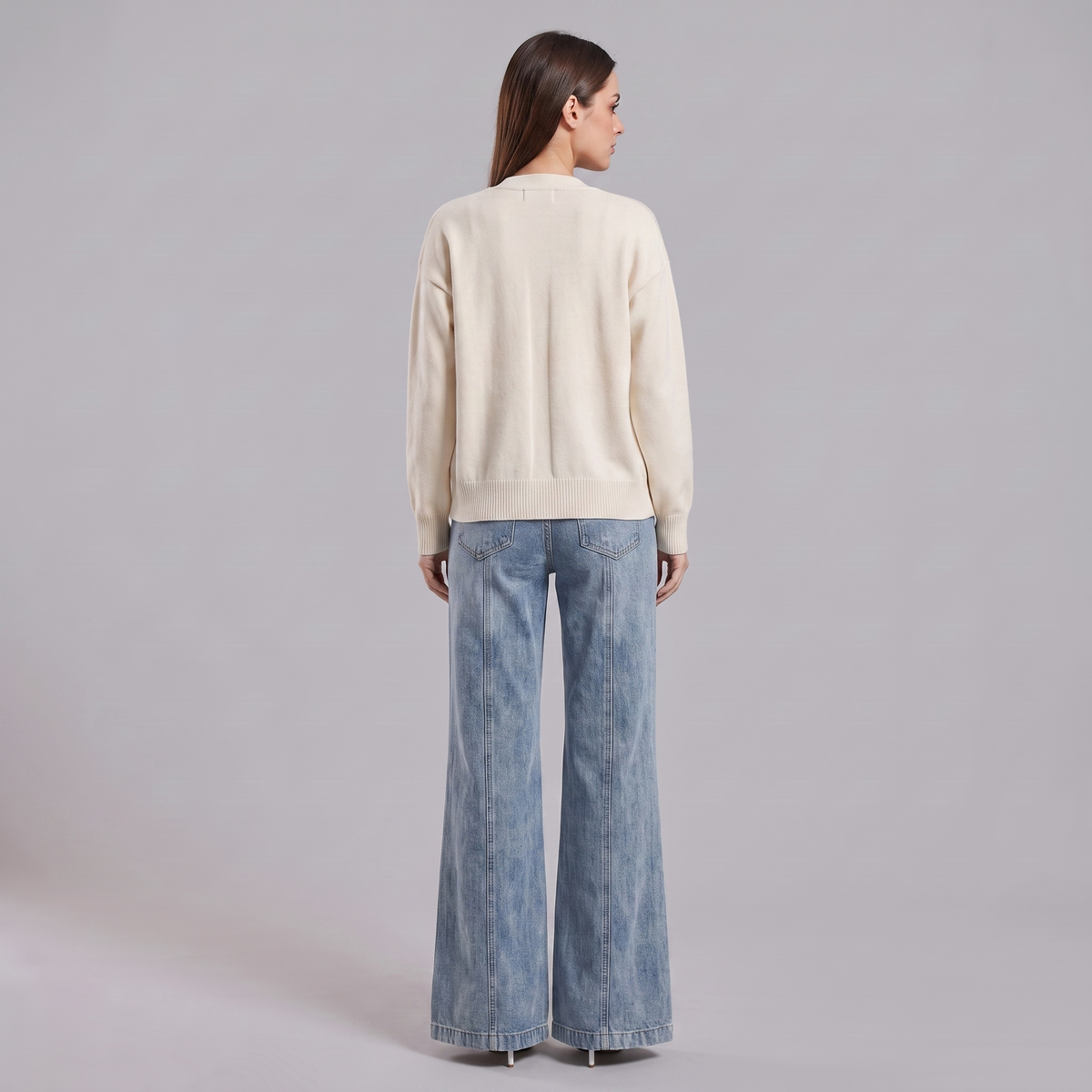 Baggy Jeans Women High Waist Wide Leg Pearl Lace