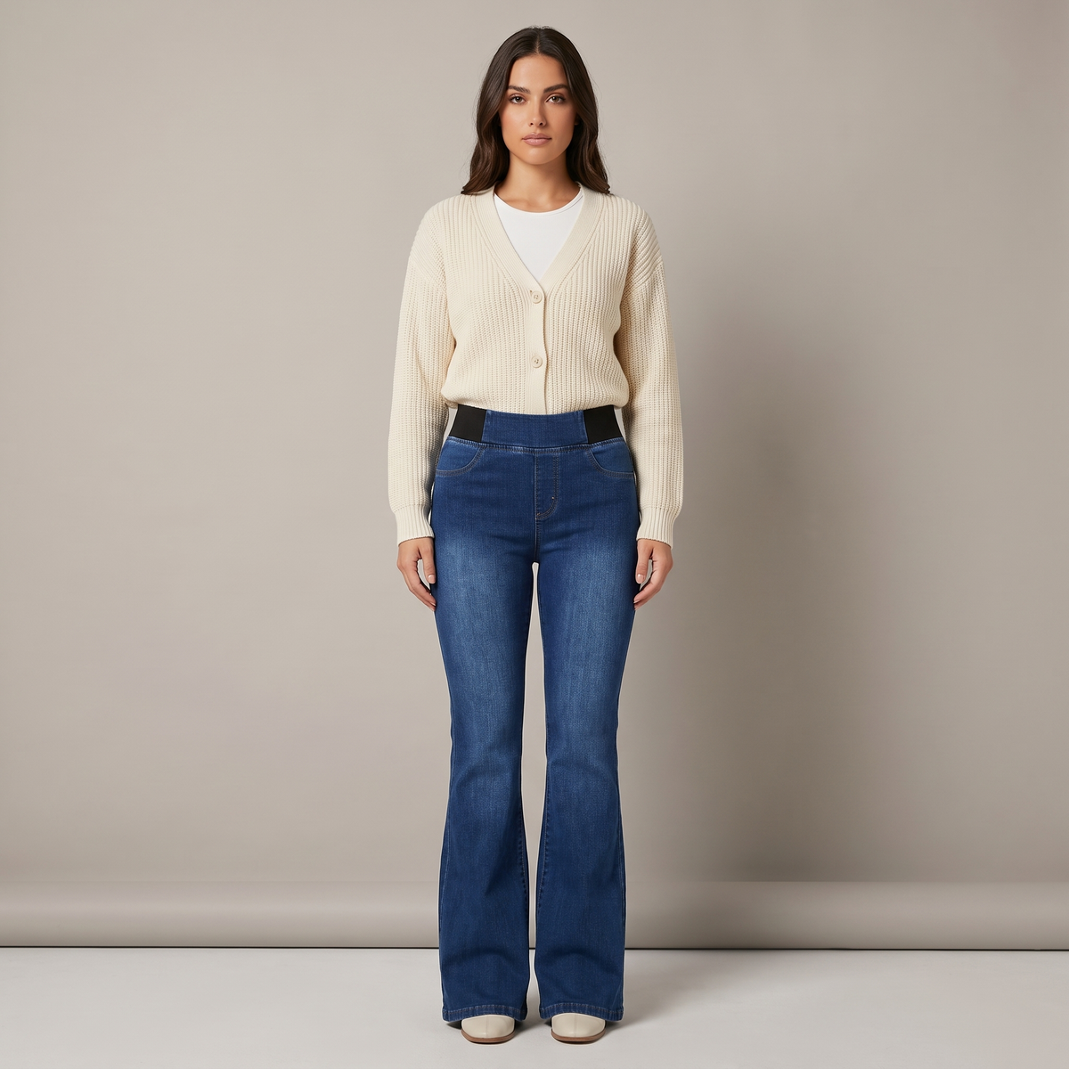 Flare Jeans Women High Waist Flared Leg Stretch Denim