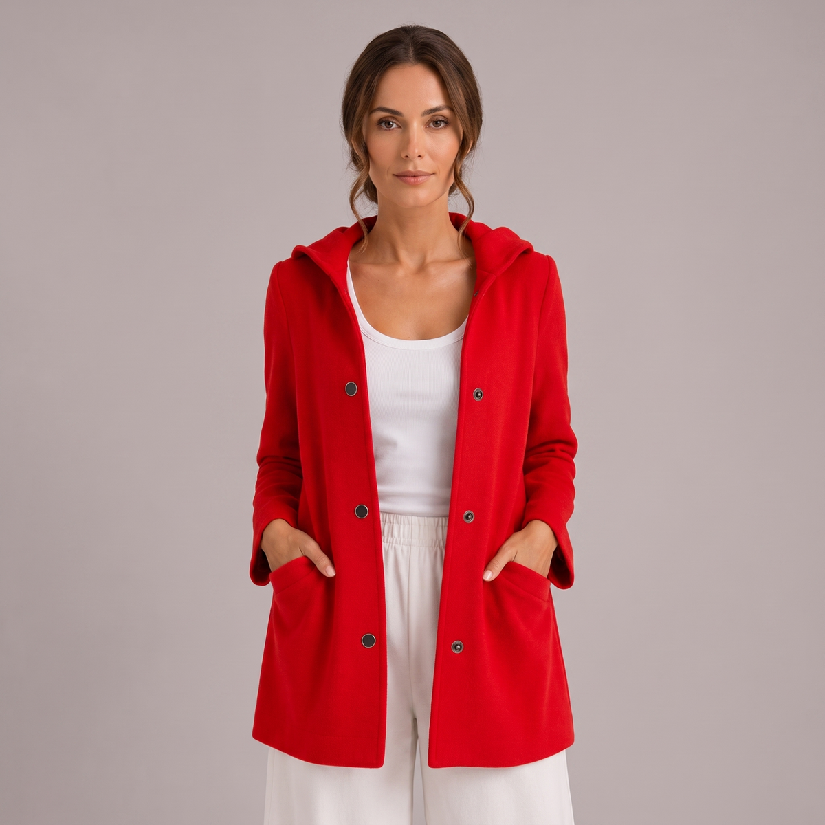 Women's Hooded Cardigan with Pockets, Relaxed Fit