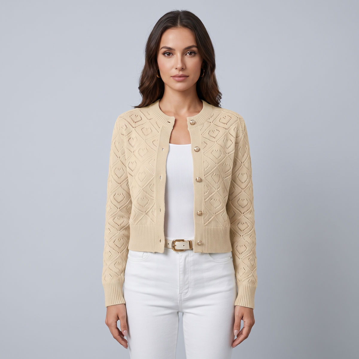 Women's Short Quilted Cardigan with Buttons