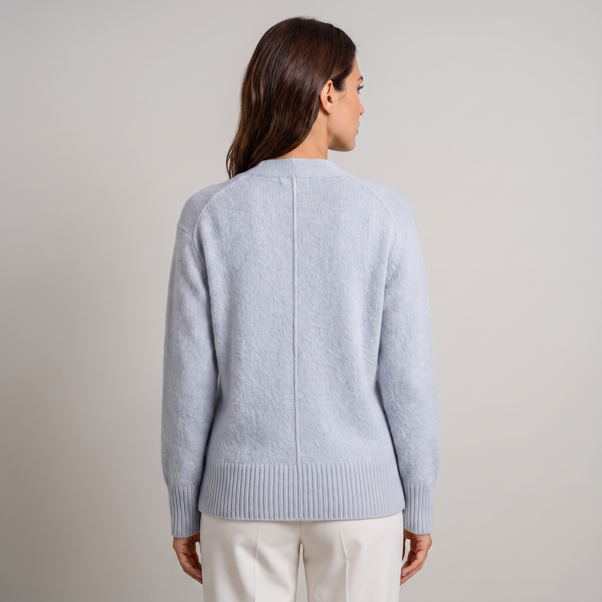 Women’s soft-knit cardigan with a V-neck and heart-shaped buttons