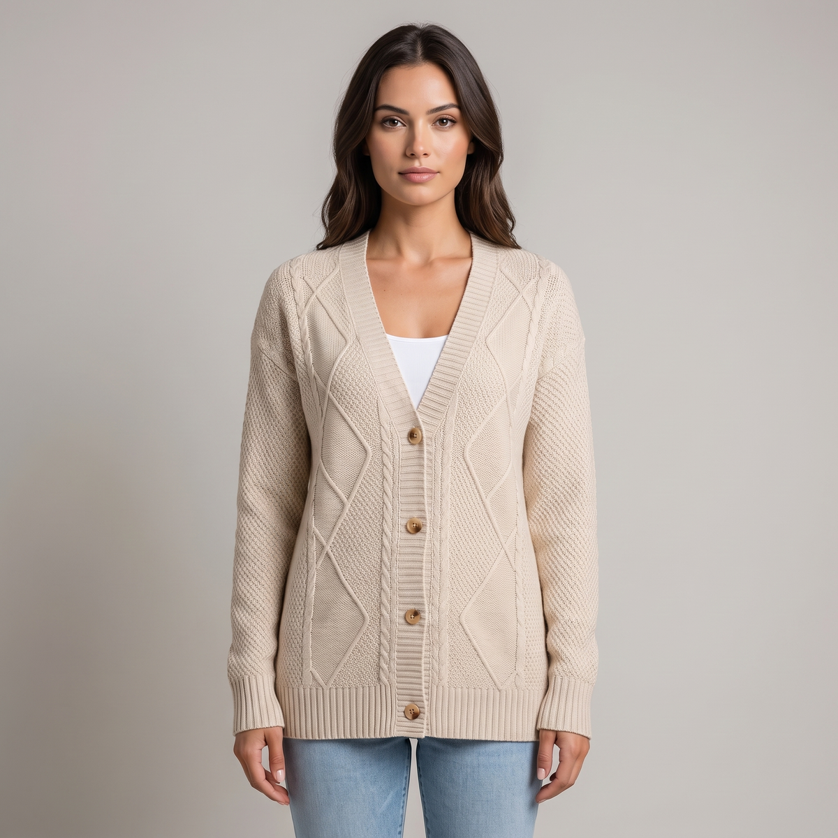 Women’s Long Openwork Cardigan with a V-neck