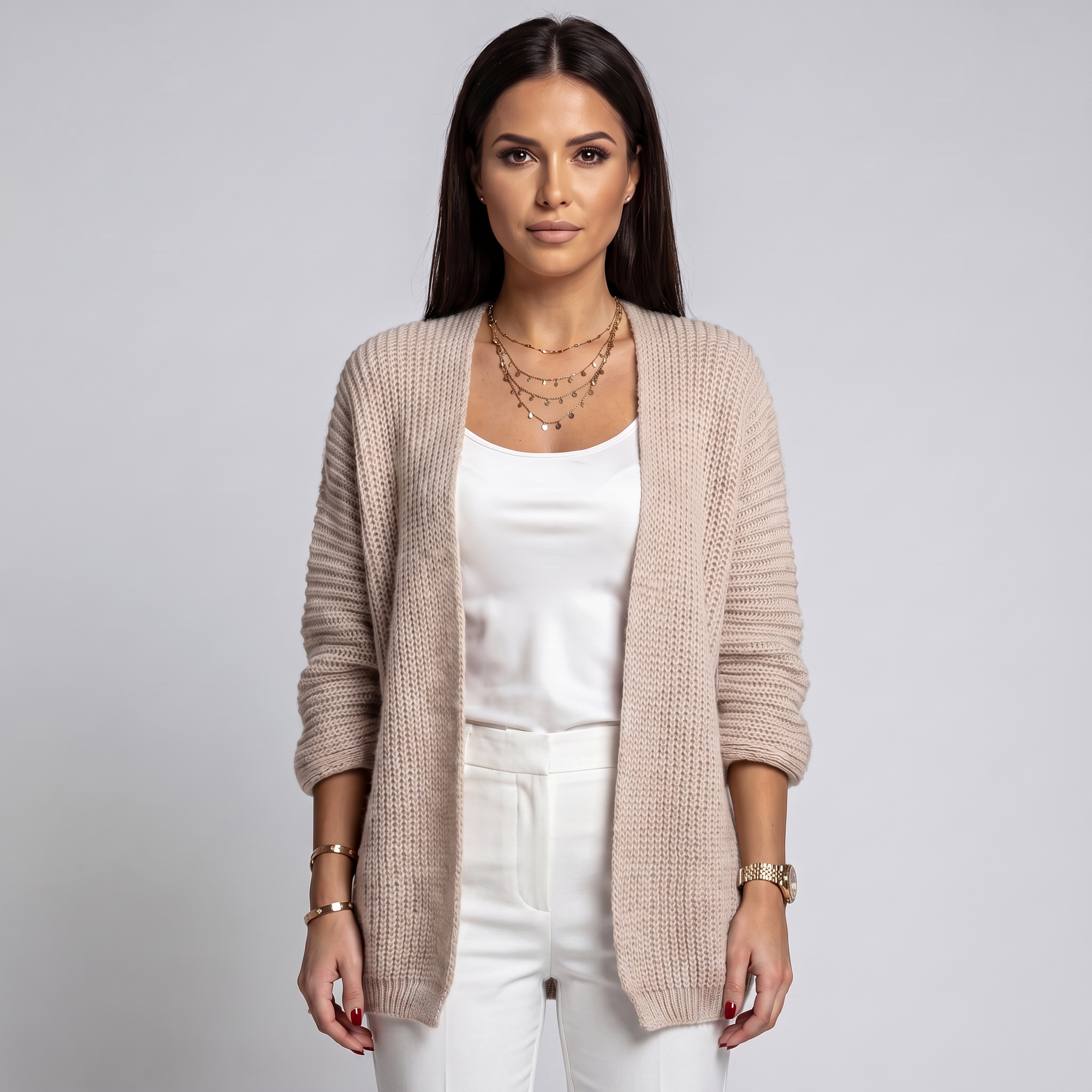 Women’s Soft, Open-Front Cardigan with Wide Sleeves