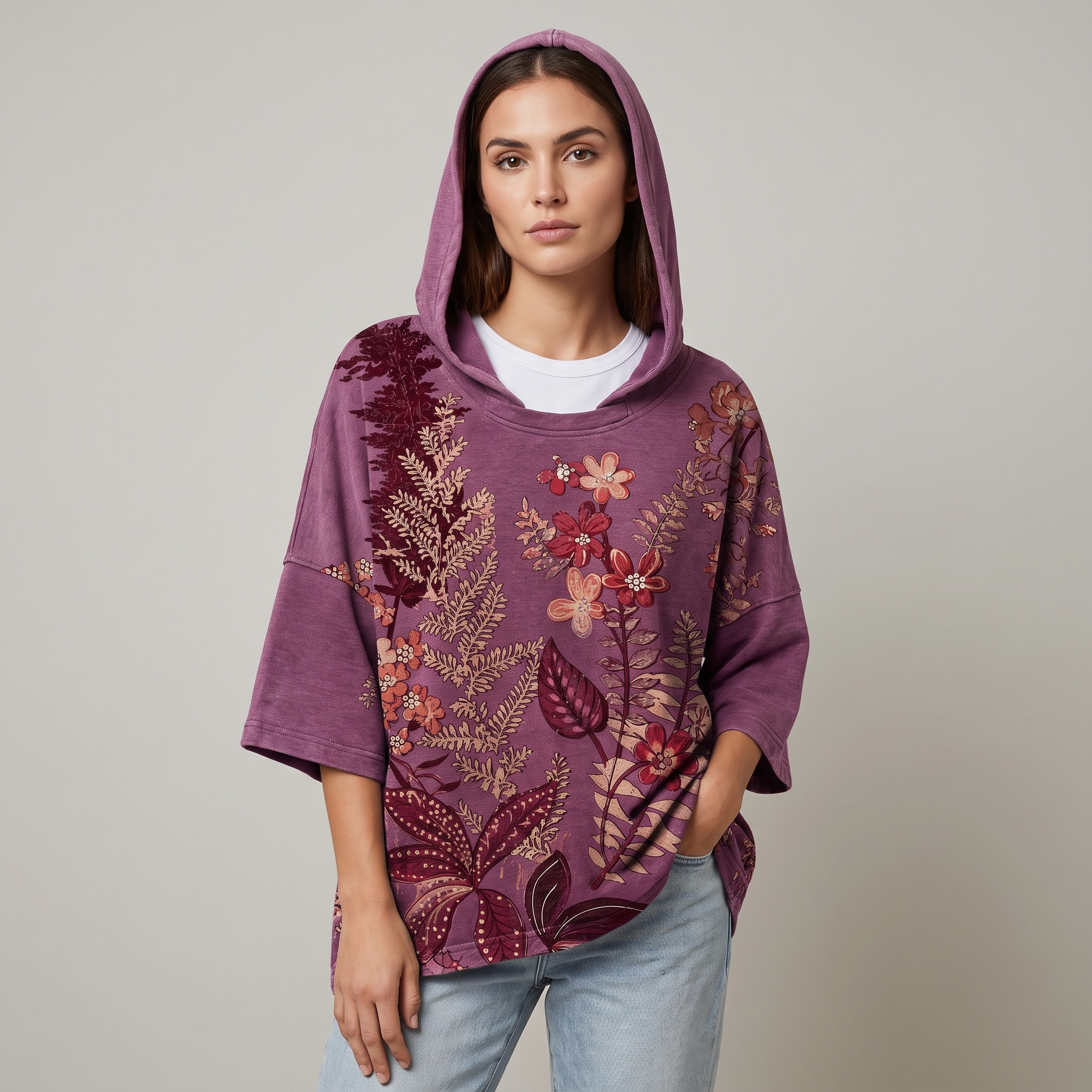 Women’s Floral Print Hooded Sweatshirt