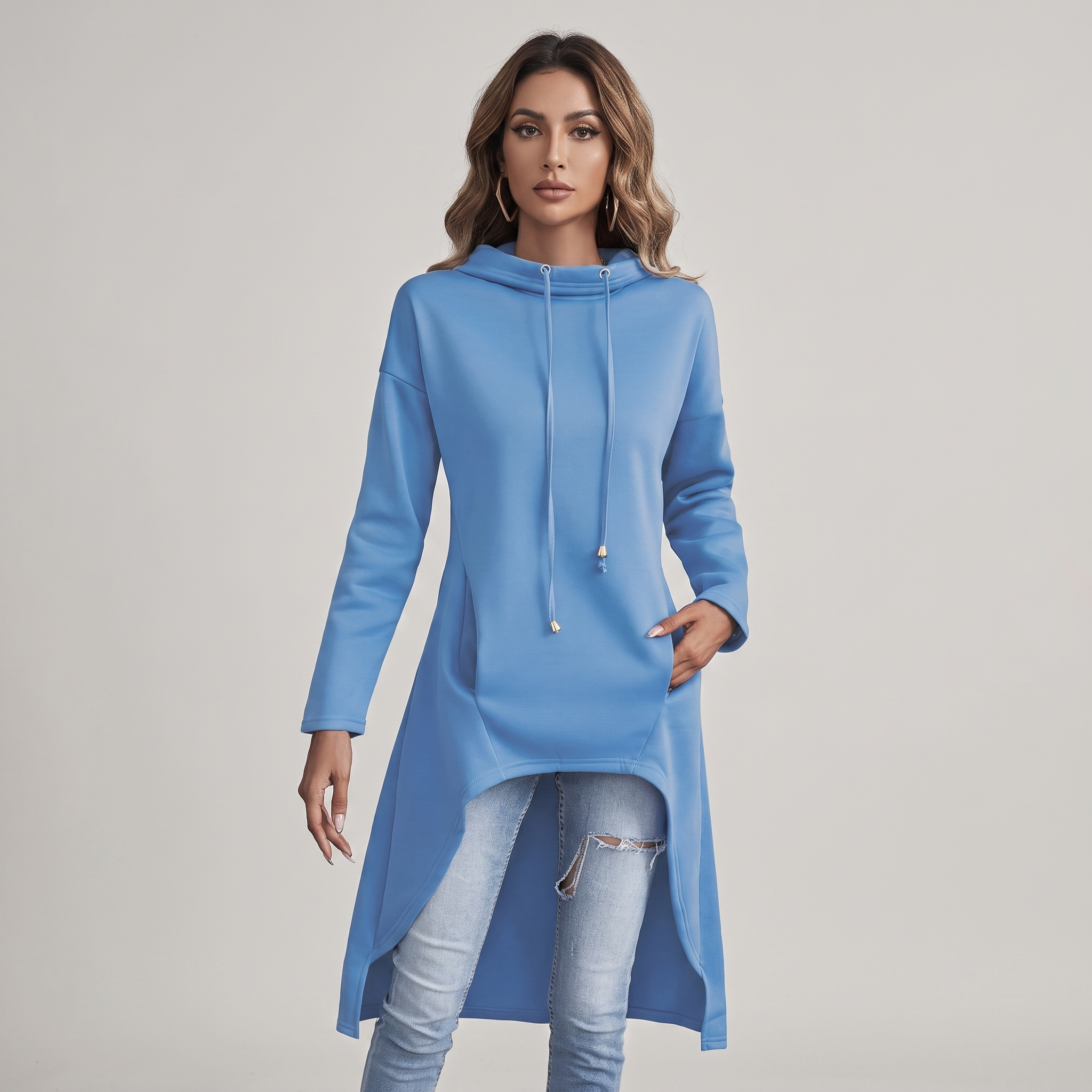 Women’s Hoodie with Hood and Asymmetrical Hem