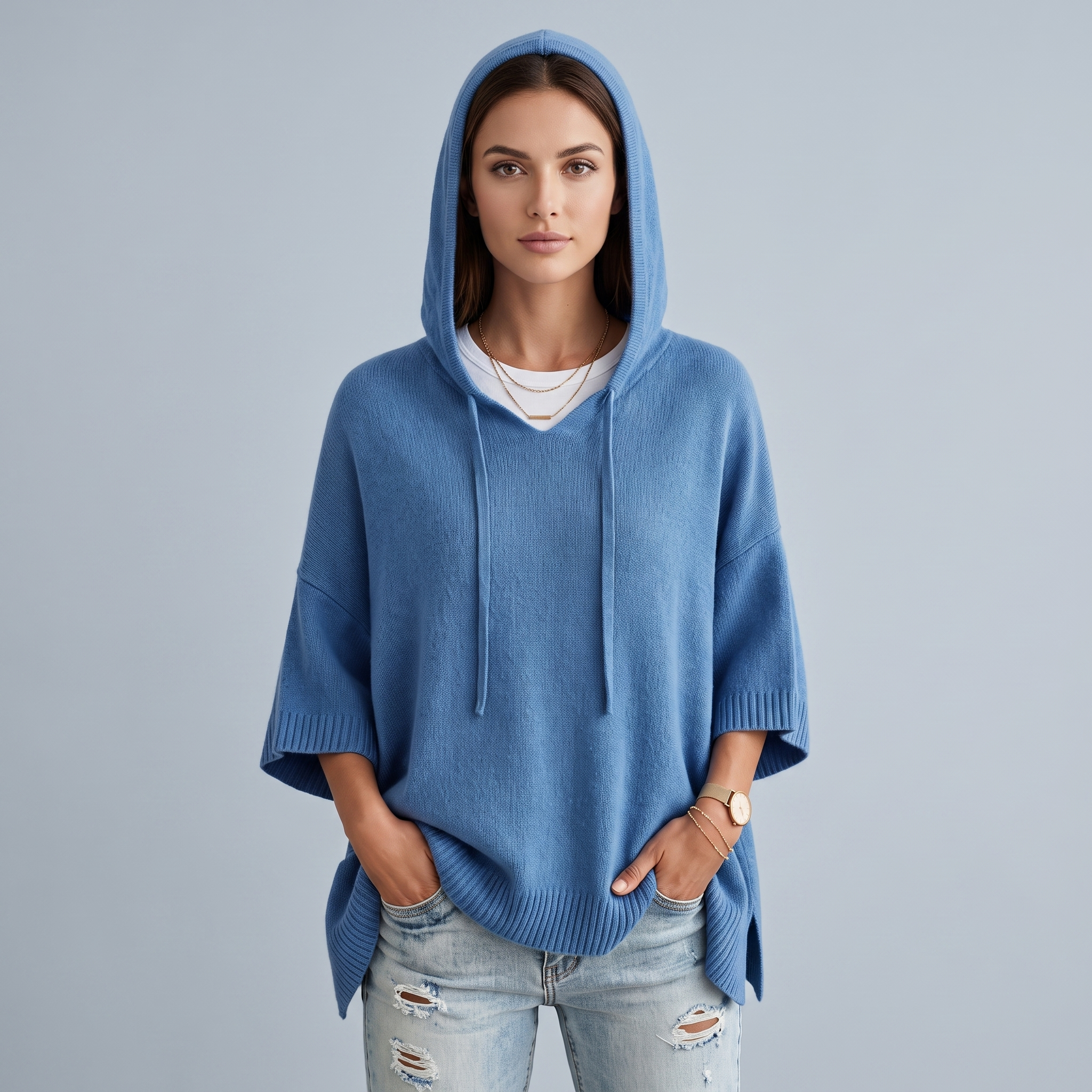 Women’s Hoodie with Hood and Buttoned Collar