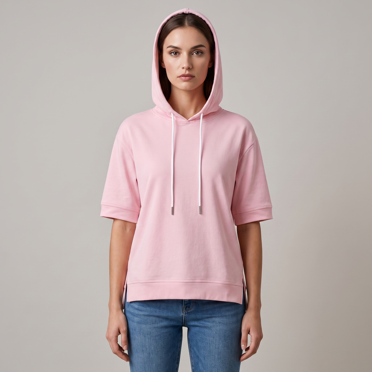 Women’s Cotton Hooded Top with an Asymmetrical Hem