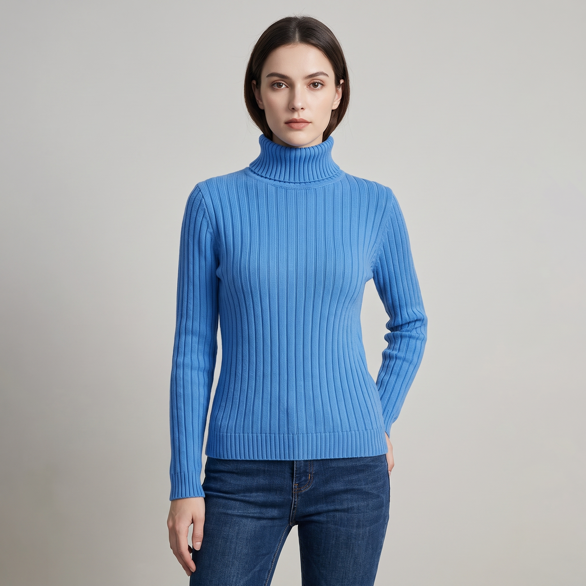 Thick-Knit Ribbed Turtleneck Sweater
