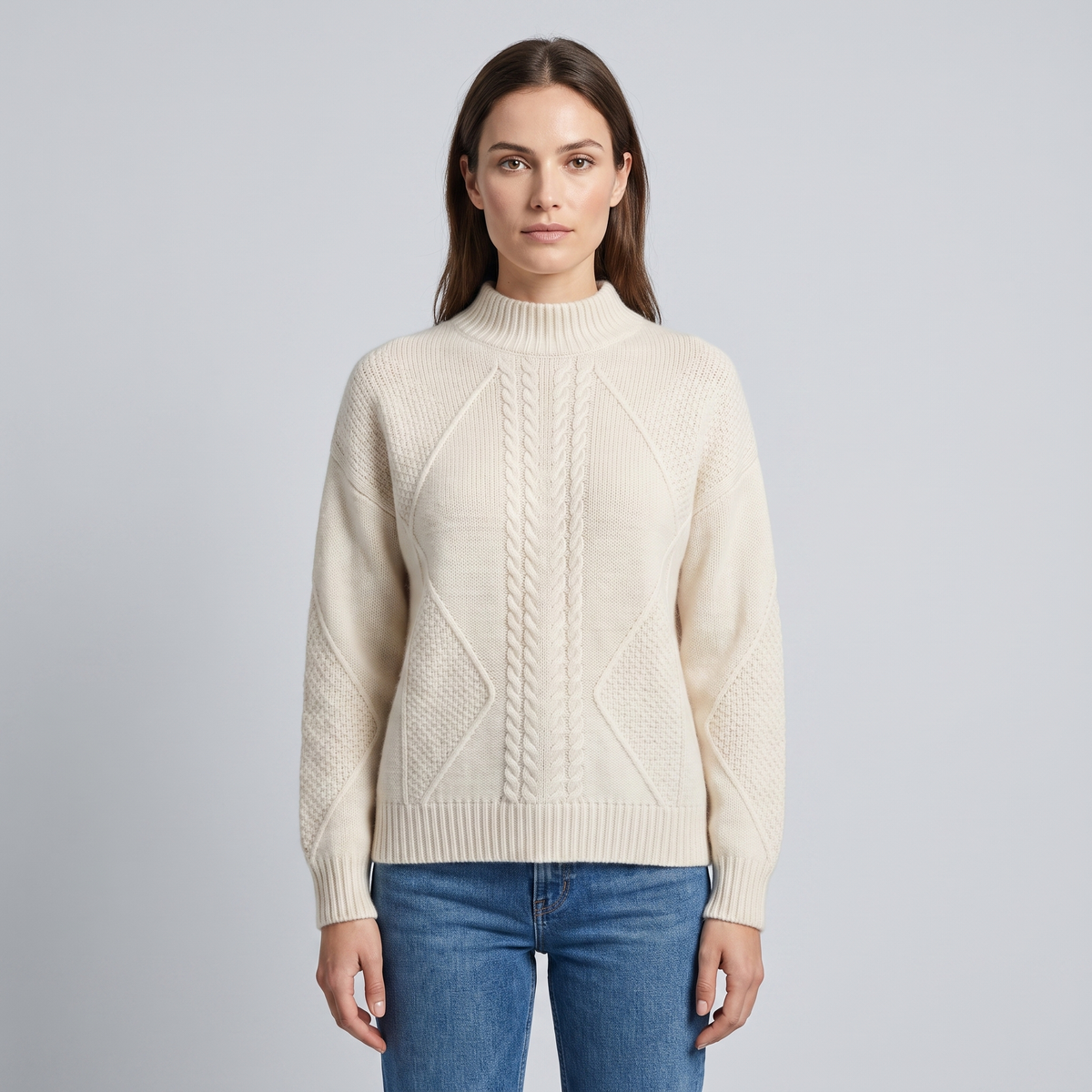 Cable-knit Turtleneck Mock-Neck Sweater