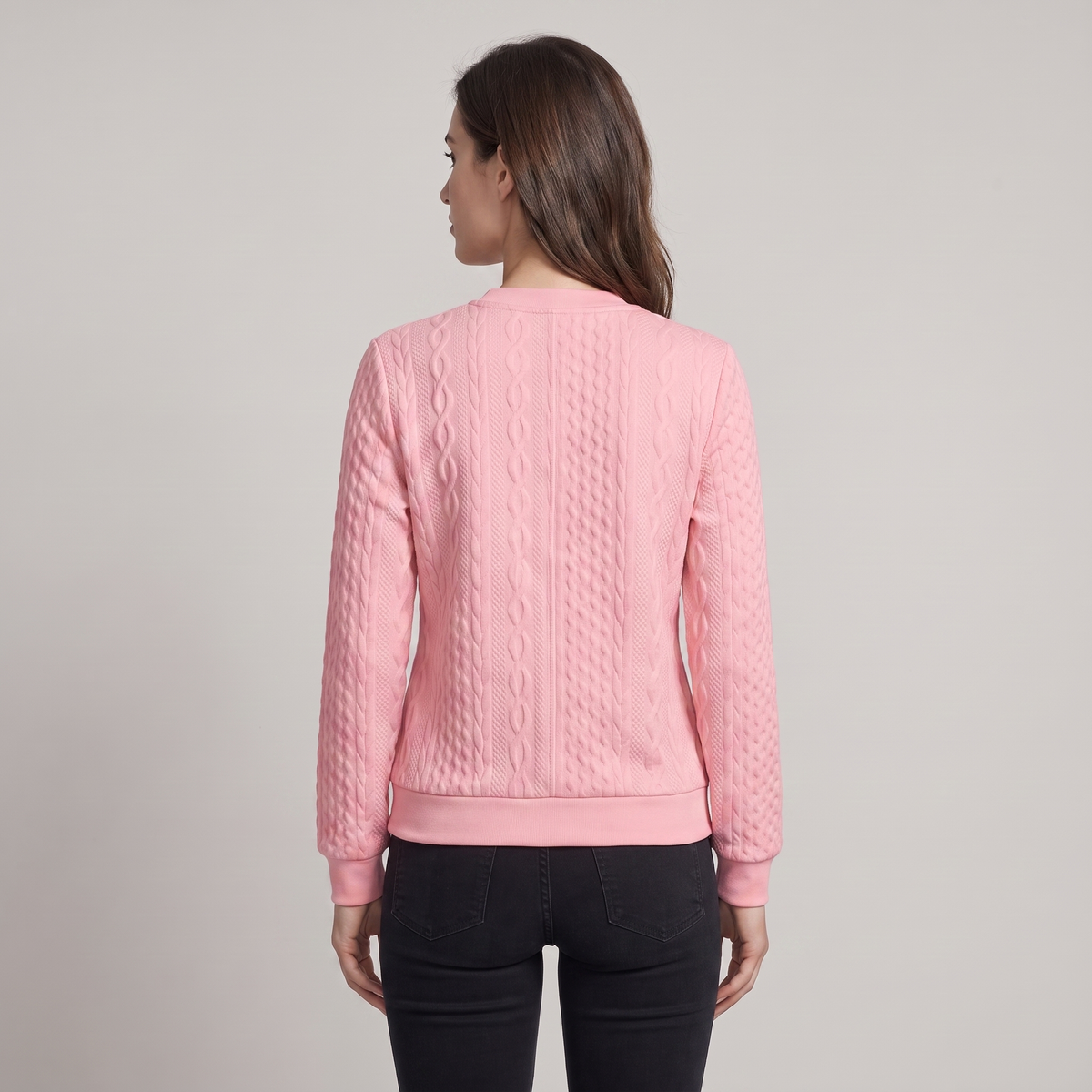 Women's High-Neck Cable-Knit Sweater with Half-Zip