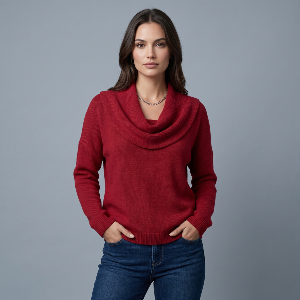 Women's Sweater with a Wide Neckline, Soft Knit, and Dropped Shoulders