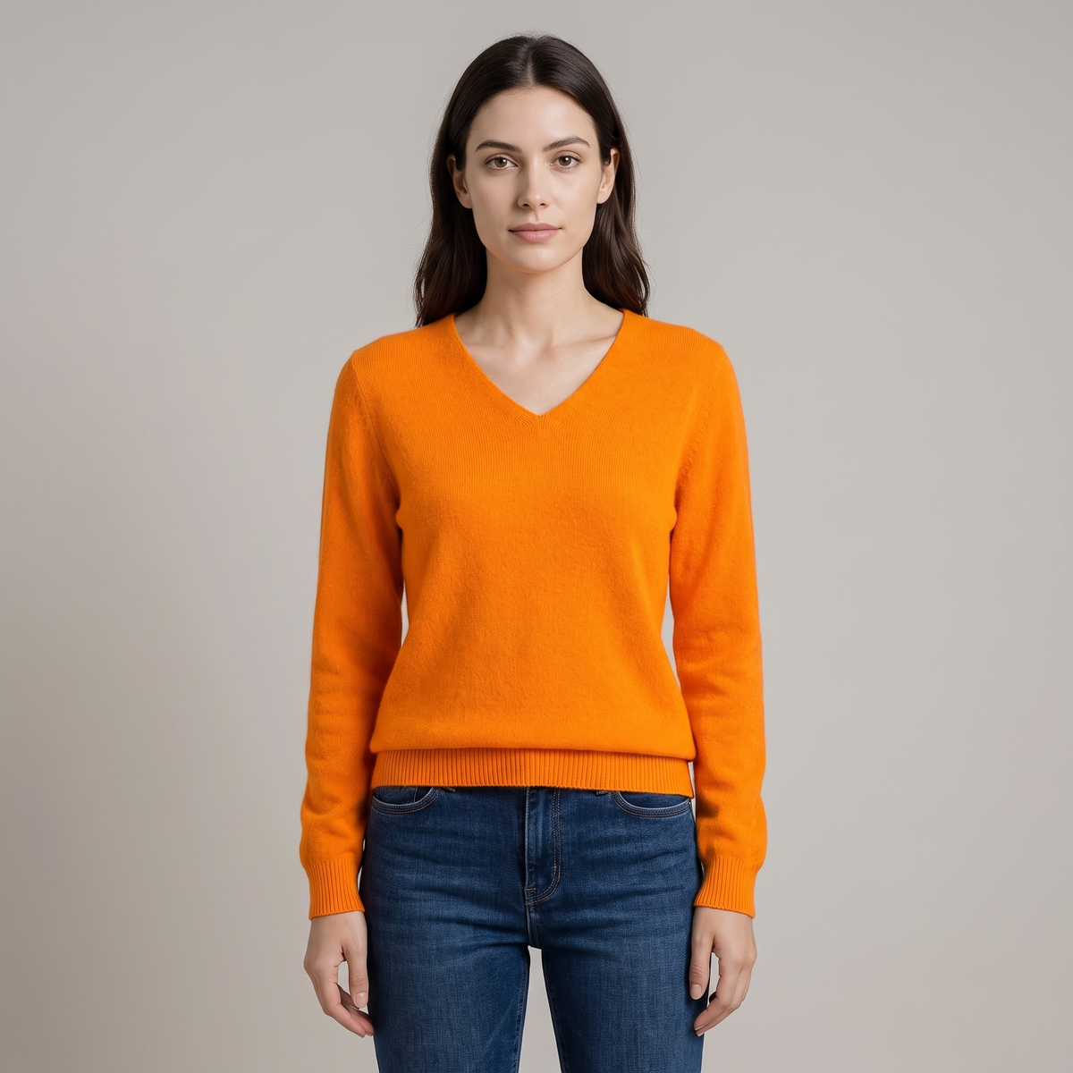 Women's V-Neck Sweater in Fine Wool, Relaxed Fit