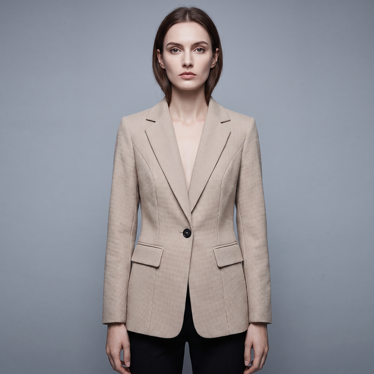Elegant Houndstooth Long Sleeve Blazer