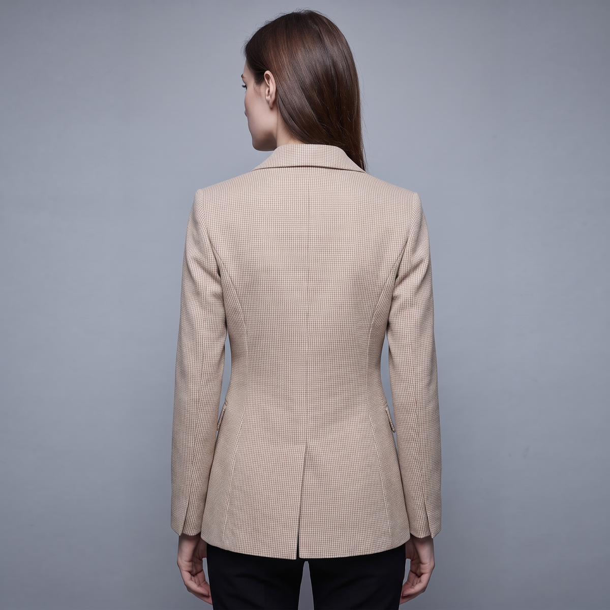 Elegant Houndstooth Long Sleeve Blazer