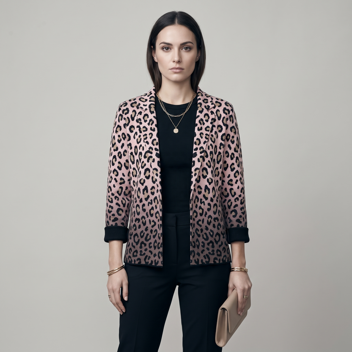Elegant Leopard Print Relaxed Fit Blazer