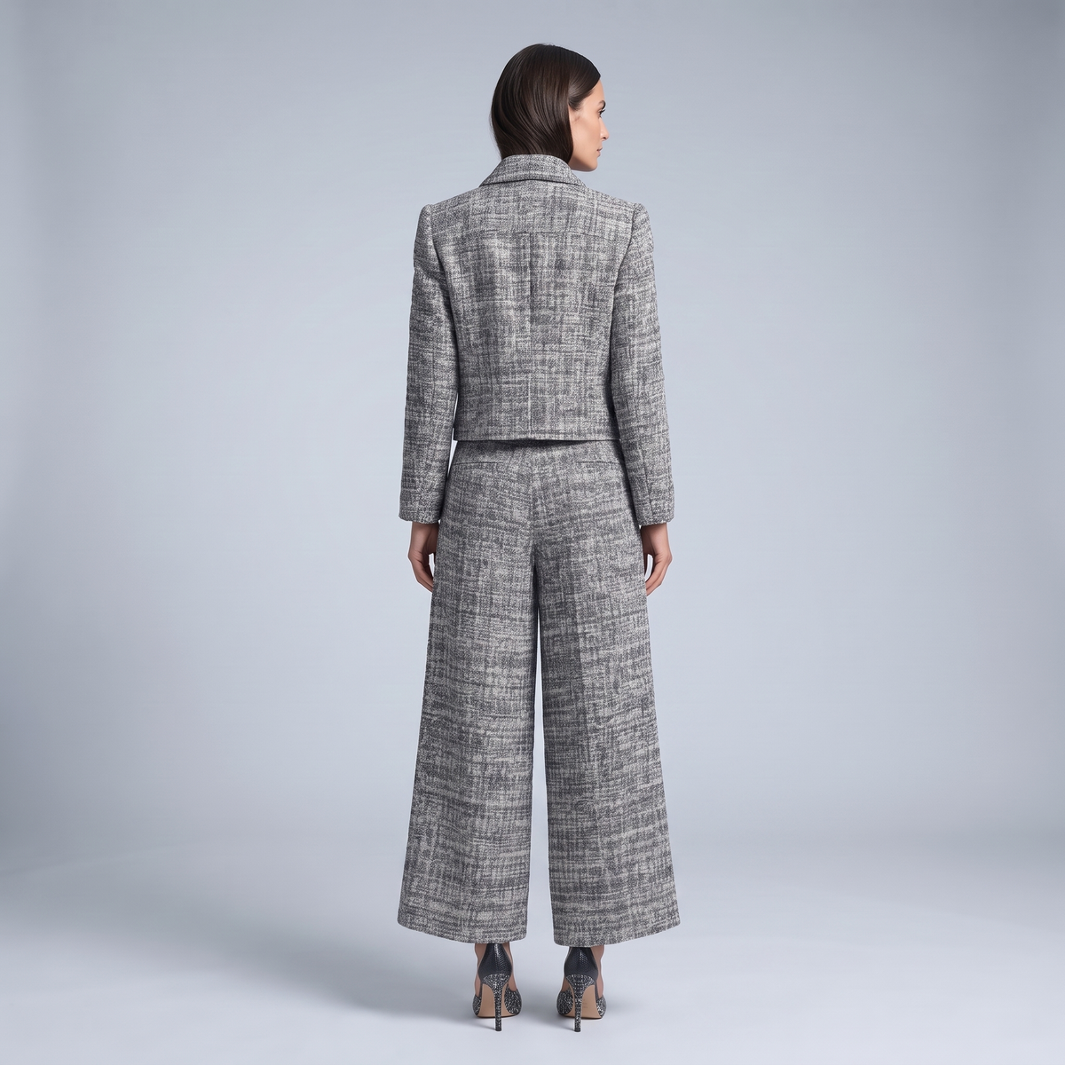 Women’s Tweed Suit with a Cropped Jacket and Palazzo Trousers