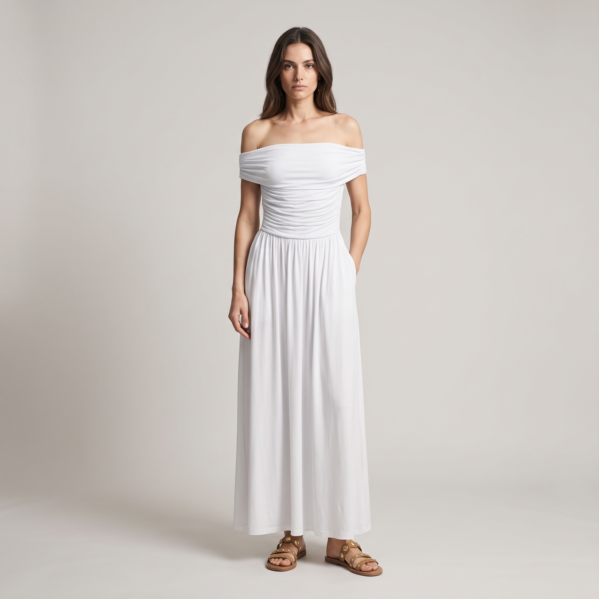 Elegant Dusty Sage Chiffon A-Line Maxi Dress | Wedding Guest Dress
