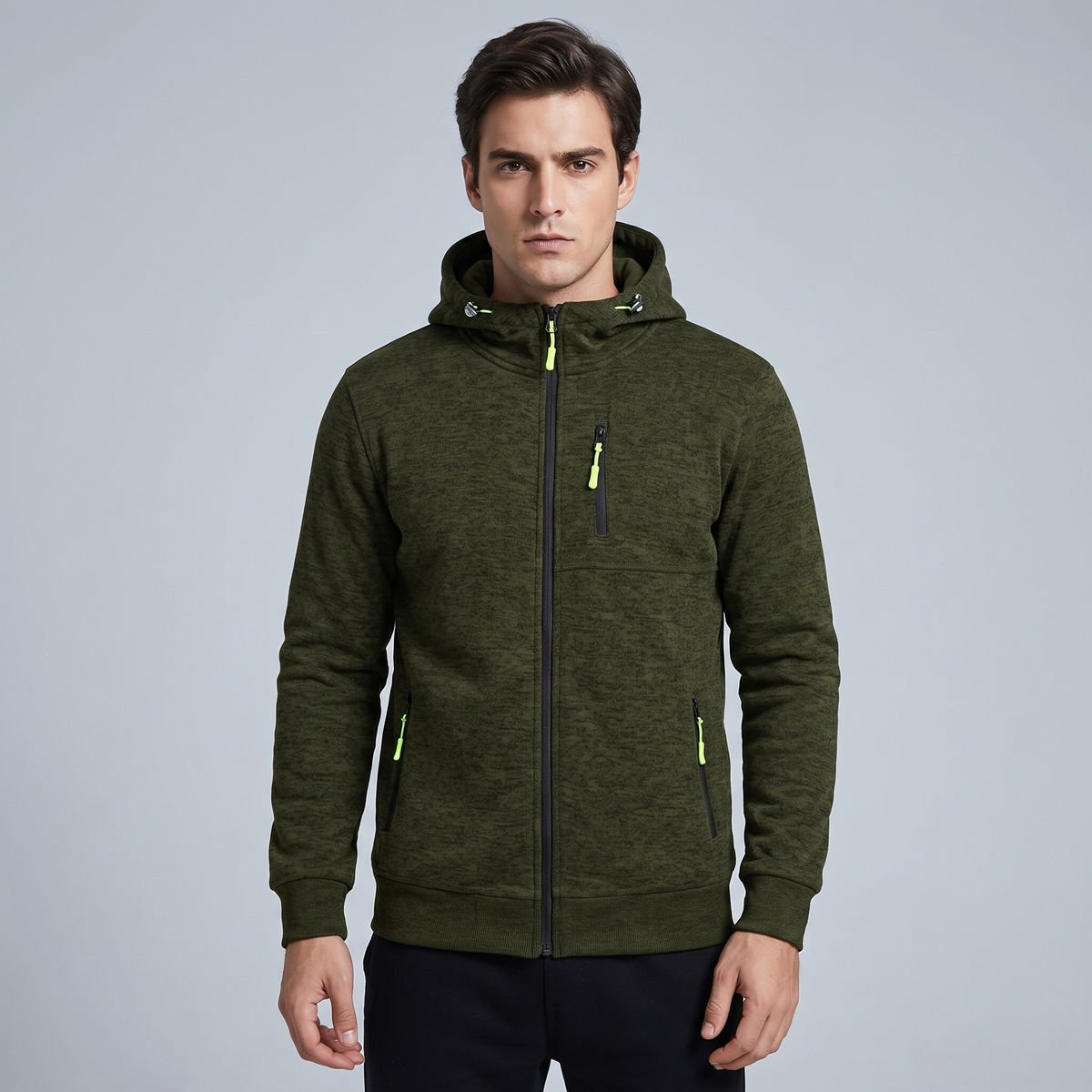 Textured Jacquard Hooded Zip Cardigan