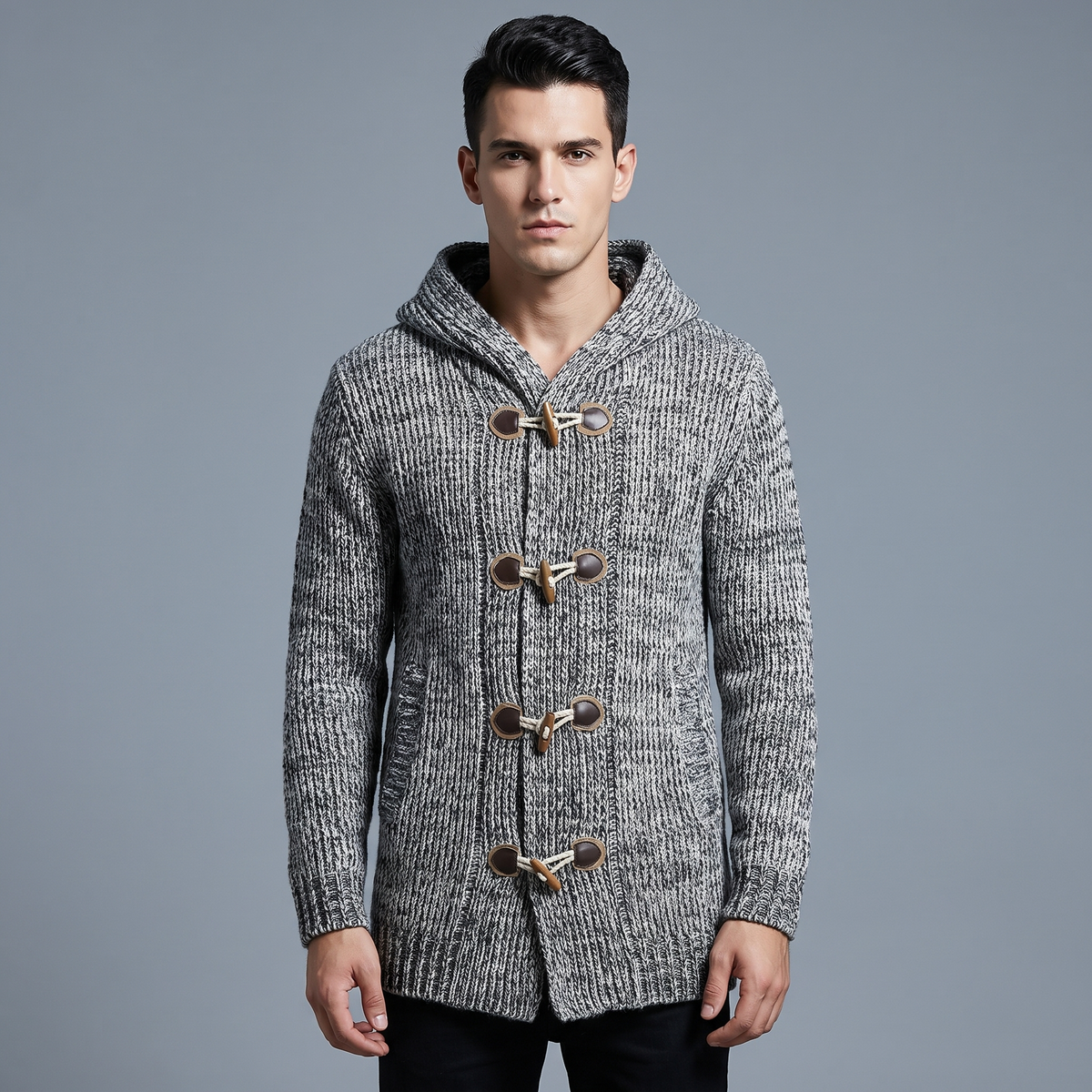 Men’s Wool Blend Hooded Cardigan Side Pockets