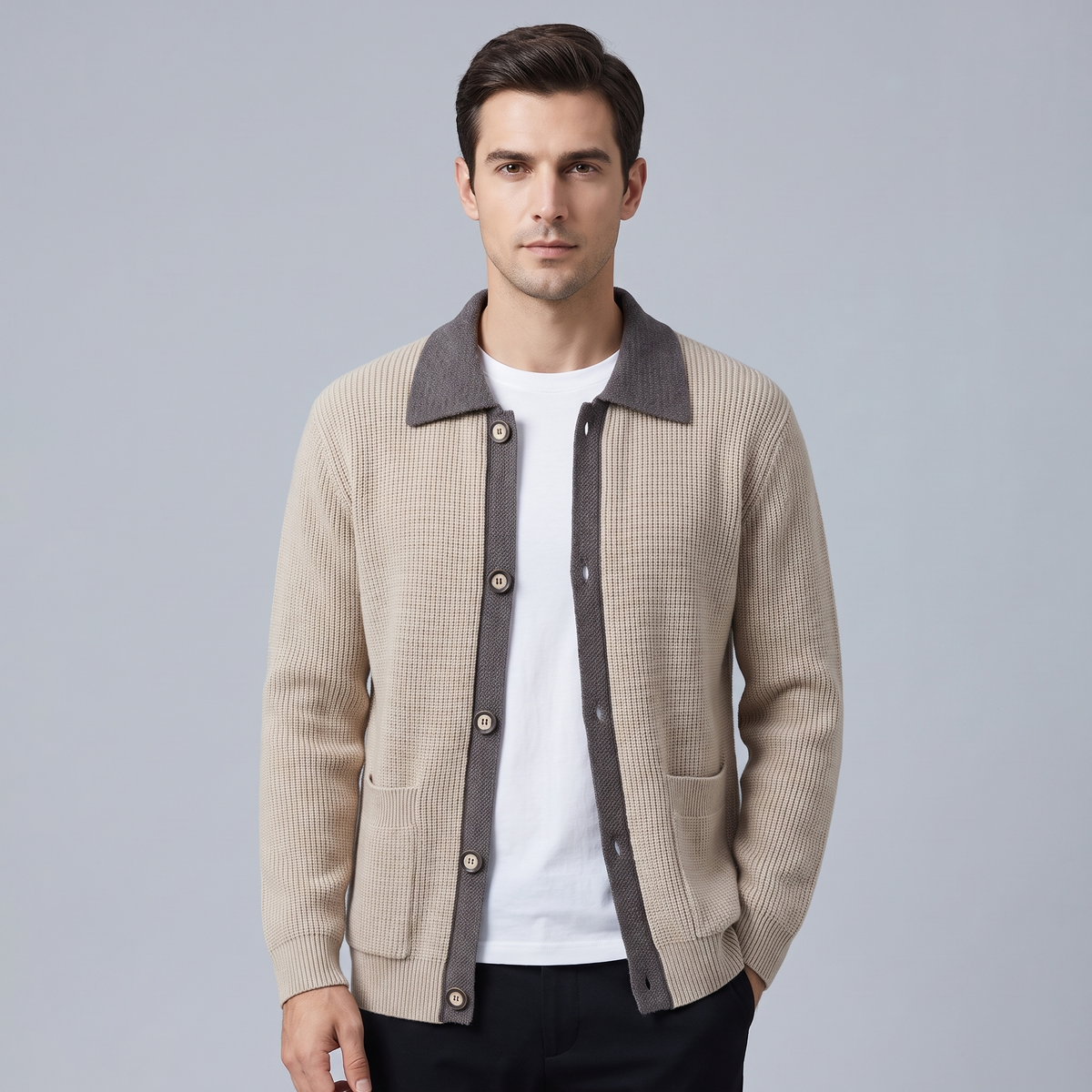 Men’s Handmade Two-Tone Knit Cardigan