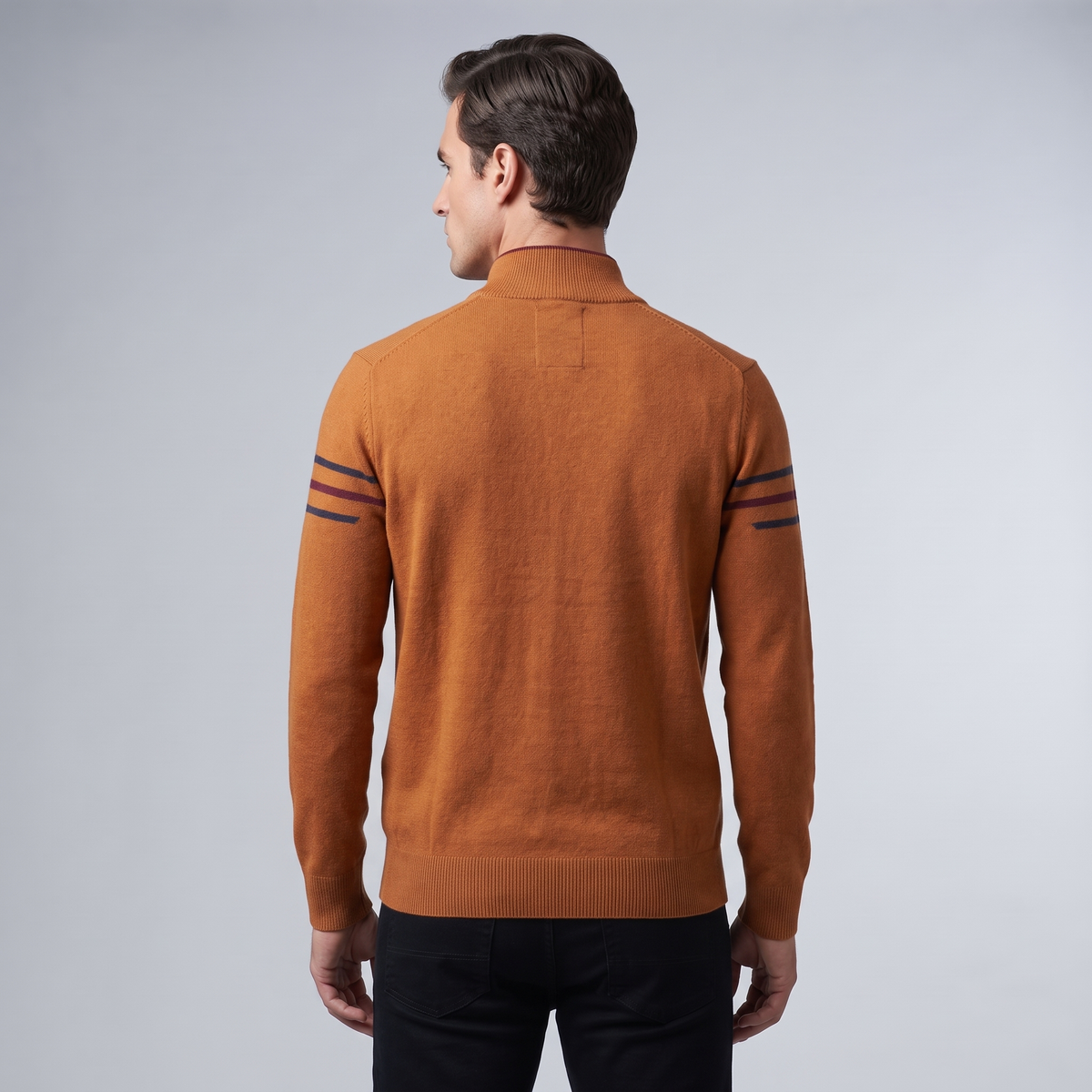 Men’s Quarter Zip Sweater with Contrast Stripes