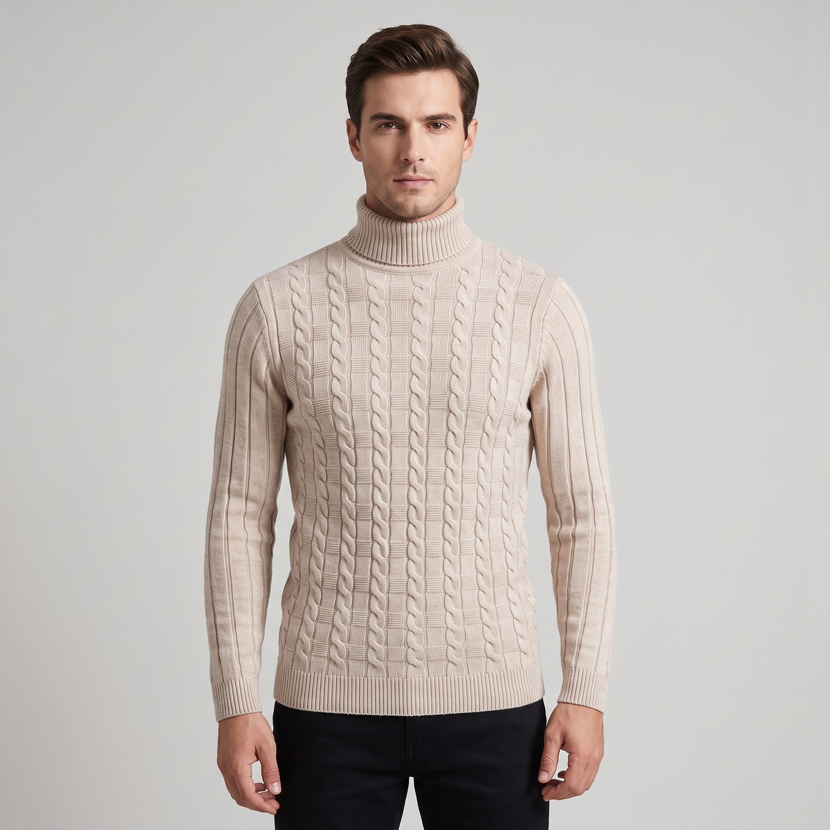 Men's Slim Fit Cable Knit Turtleneck Sweater