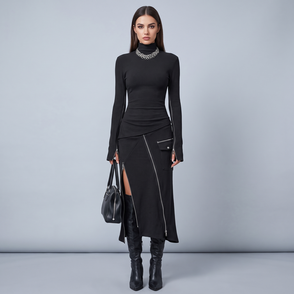 Grey Two-Piece Sweater Dress Set