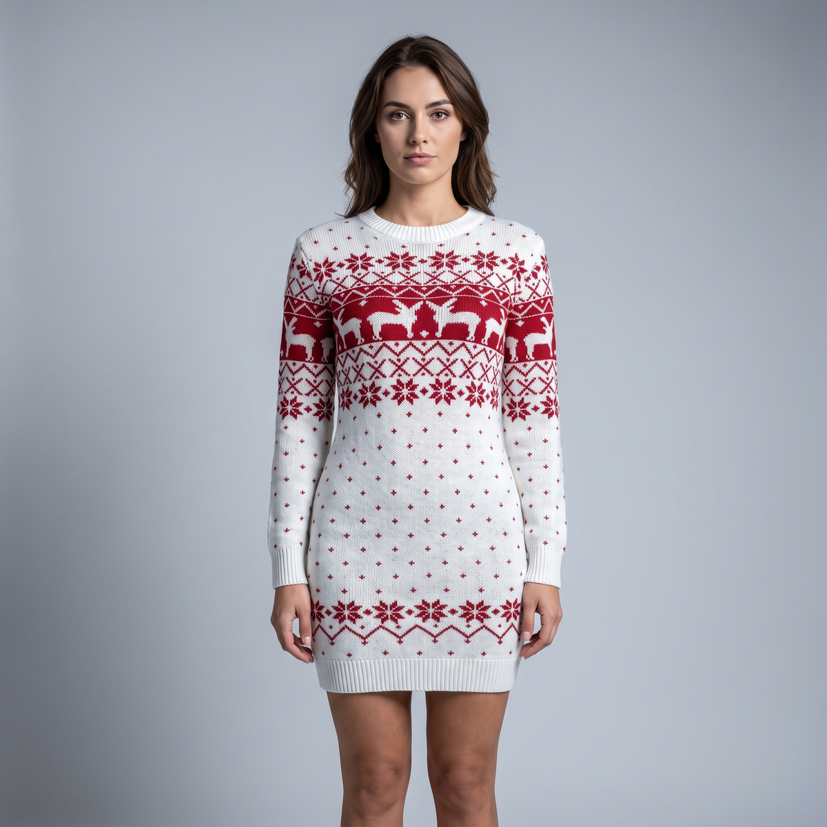 Fair Isle Reindeer Print Sweater Dress