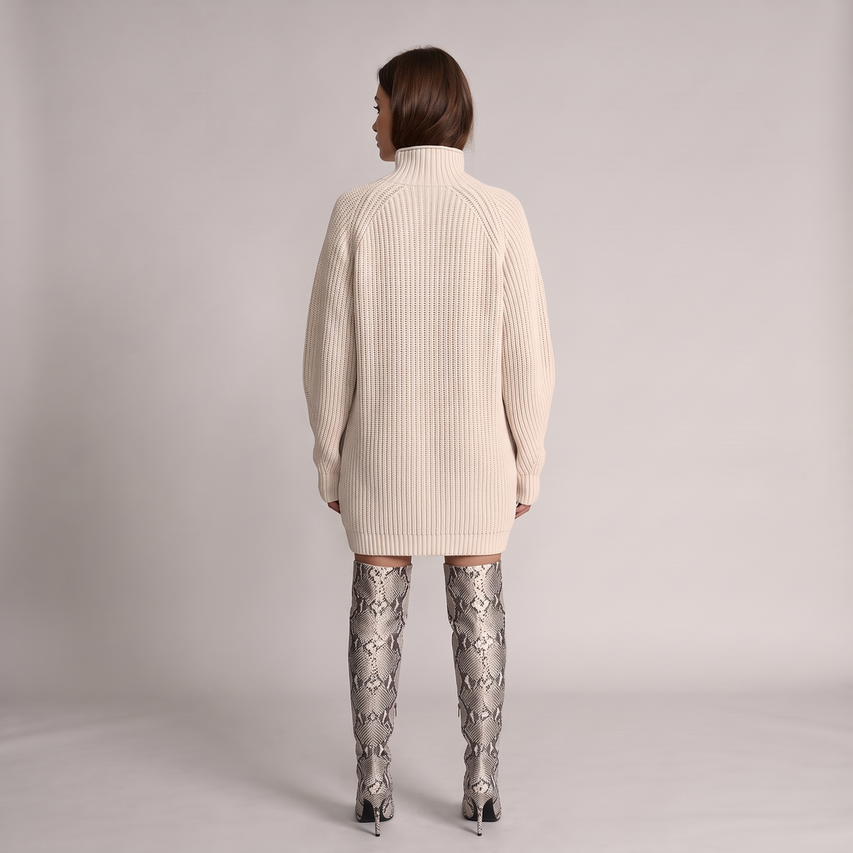 Chunky Ribbed High-Neck Mini Sweater Dress