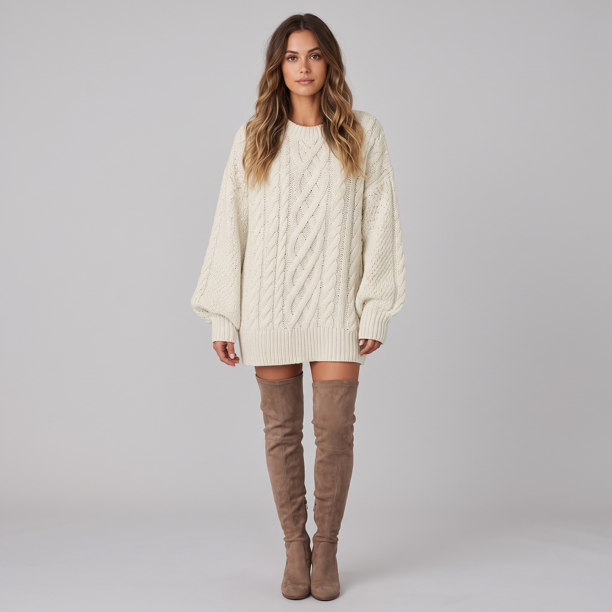 Oversized Cable Knit Sweater Dress with Long Sleeves