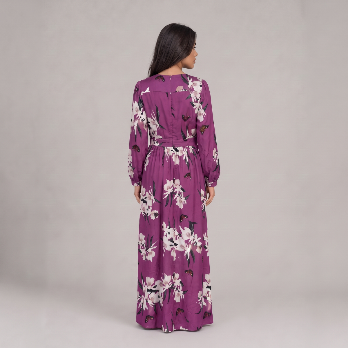 Floral V-Neck Long Sleeve Maxi Dress