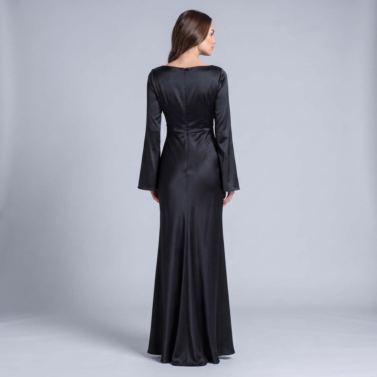 Satin Effect Long Sleeve Formal Maxi Dress