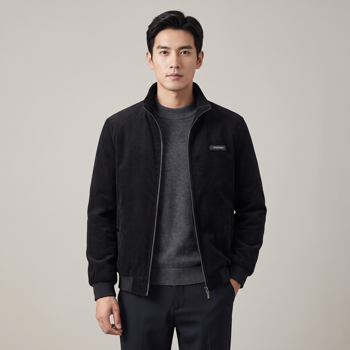 Men’s Bomber Jacket Ribbed Velvet with Sherpa Lining