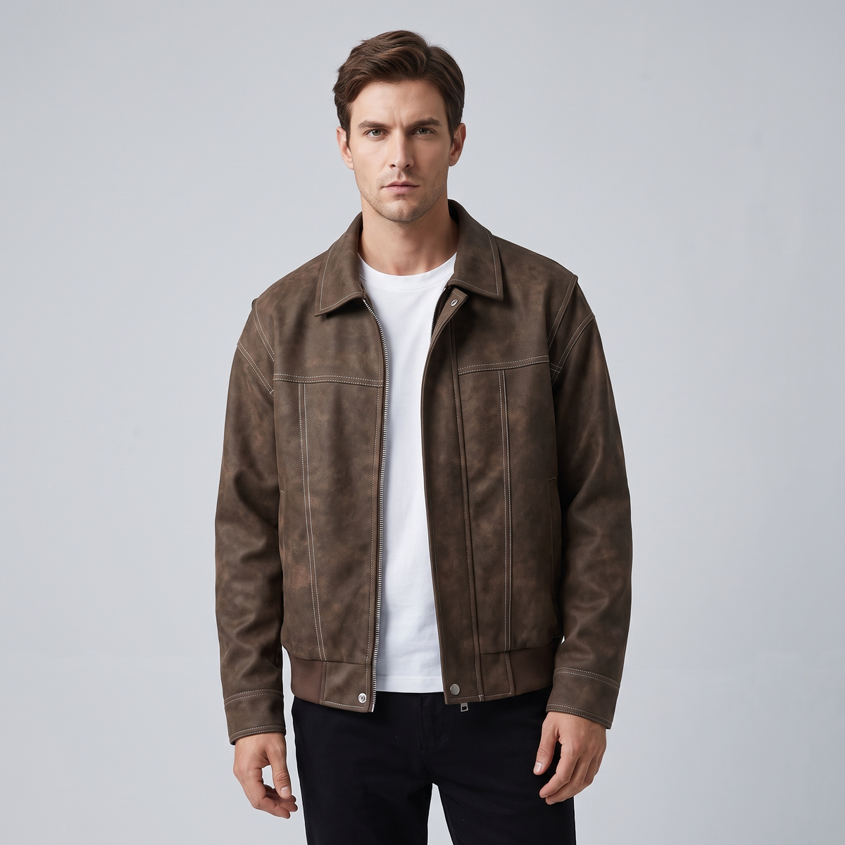 Men’s Bomber Jacket Vegan Faux Leather with Pockets