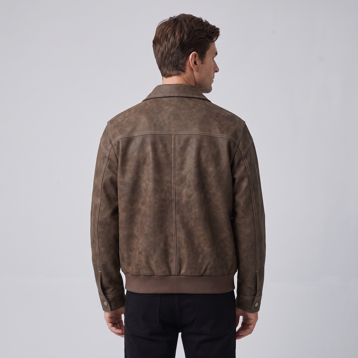 Men’s Bomber Jacket Vegan Faux Leather with Pockets