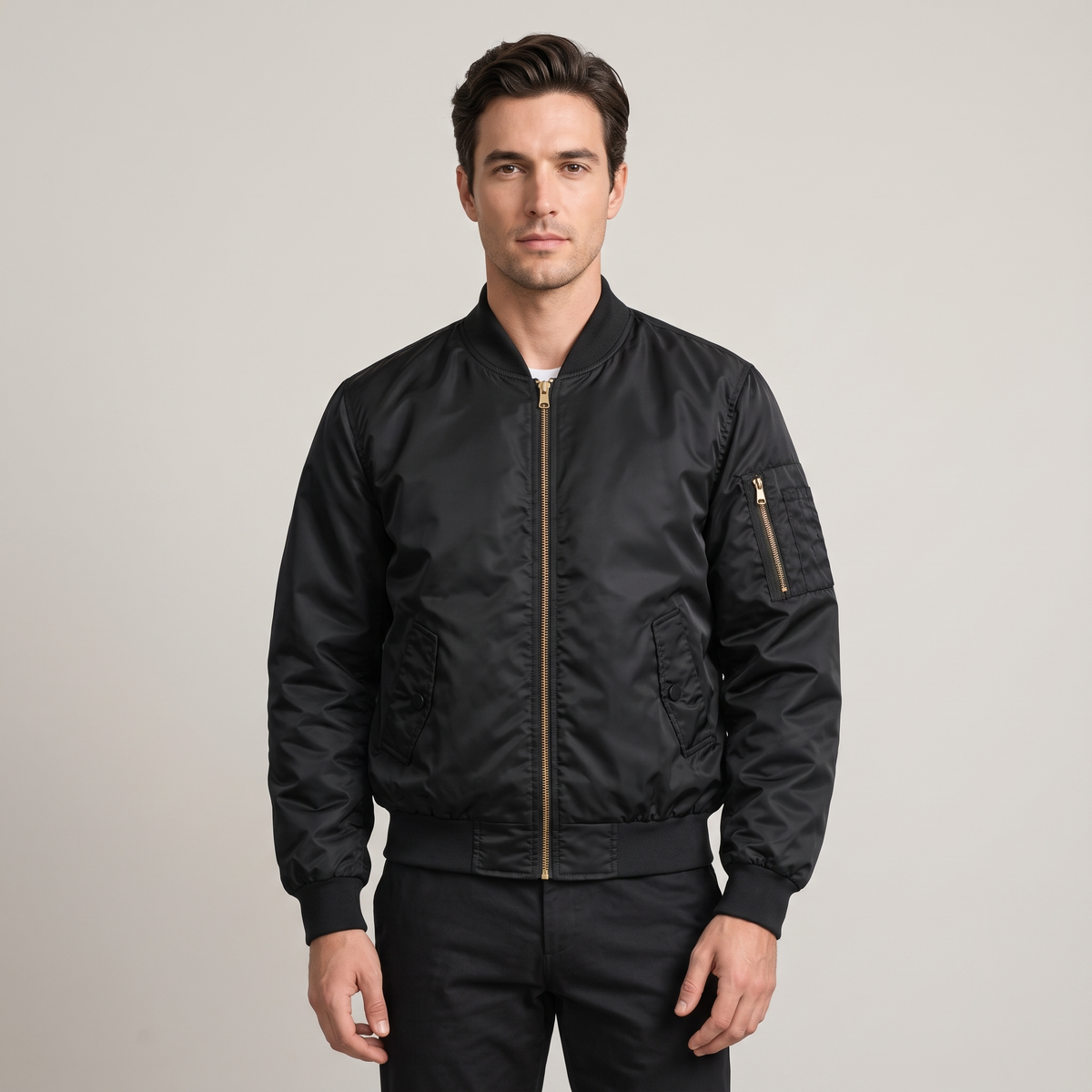 Men’s Bomber Jacket Lightweight Blended Fabric with Pocket