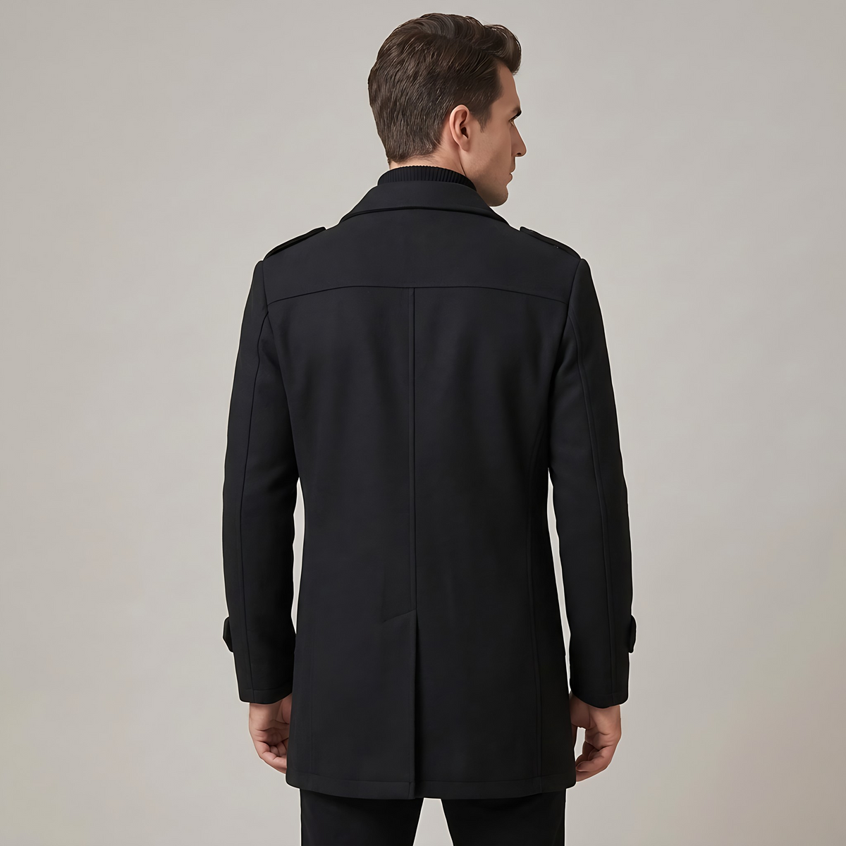 Men’s Winter Coat Long Full-Zip with High Collar, Classic Fit