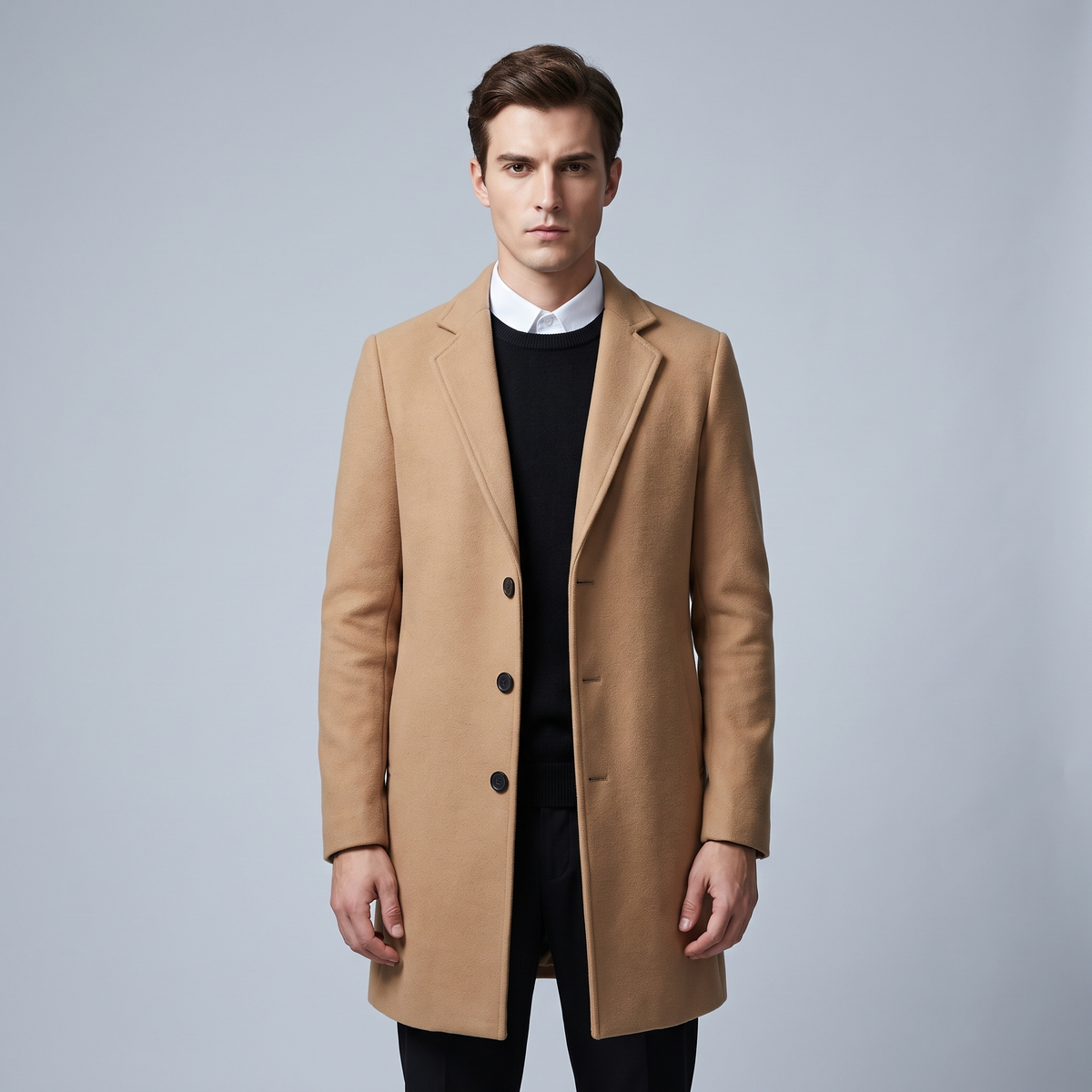 Men’s Winter Coat Elegant Long Polyester with Buttons
