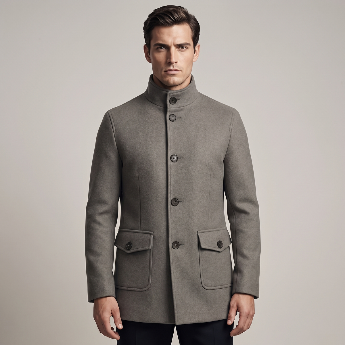 Men’s Winter Jacket Elegant Wool-Blend Tailored Fit with Structured Collar