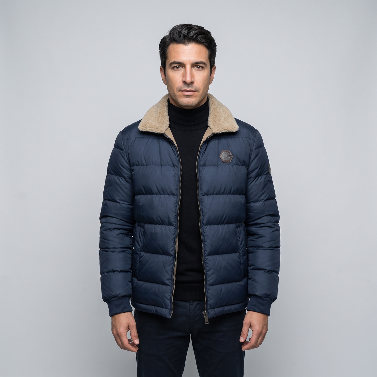 Men’s Puffer Jacket Lightweight with Fleece Collar and Down Filling
