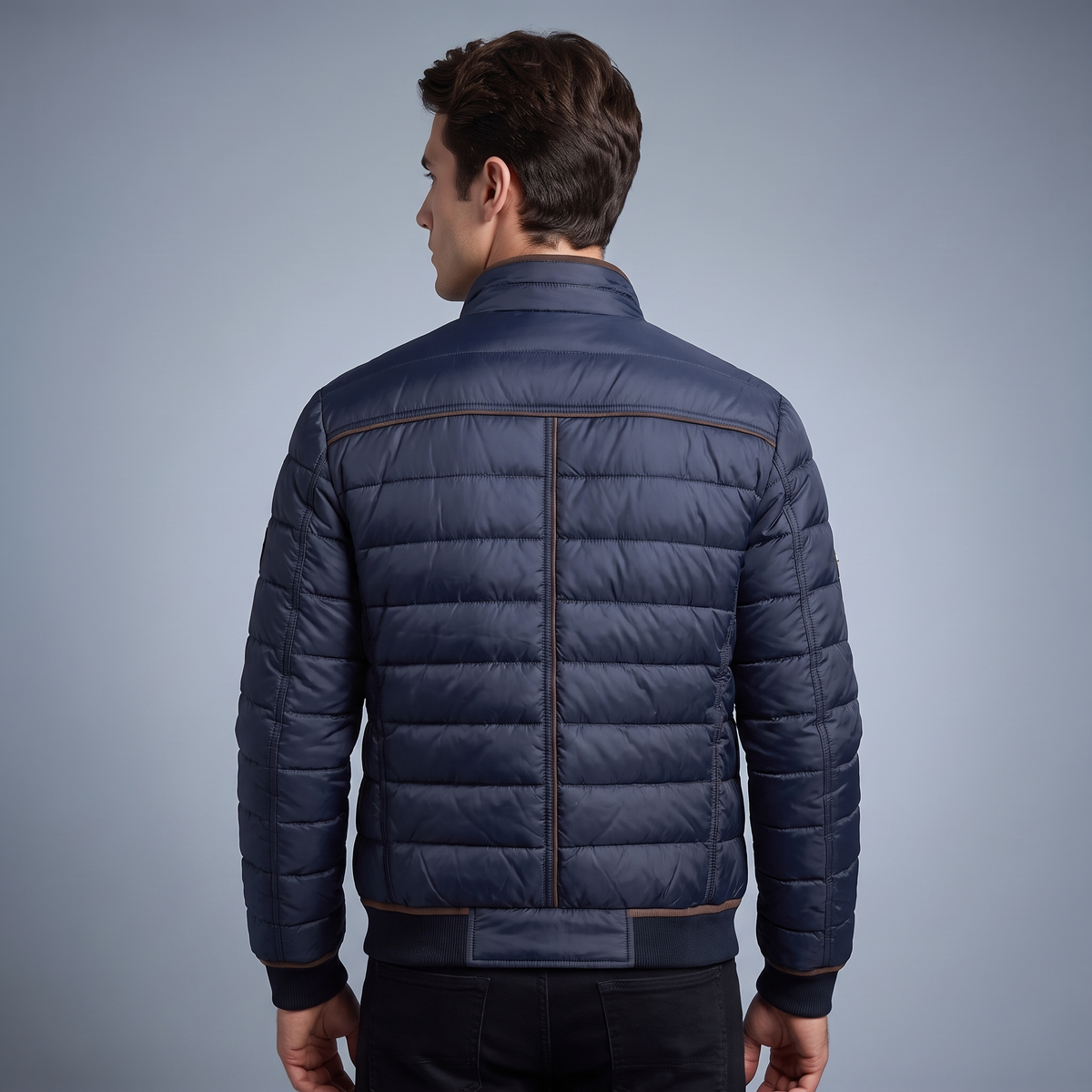 Men’s Puffer Jacket with High Collar and Zipped Pockets