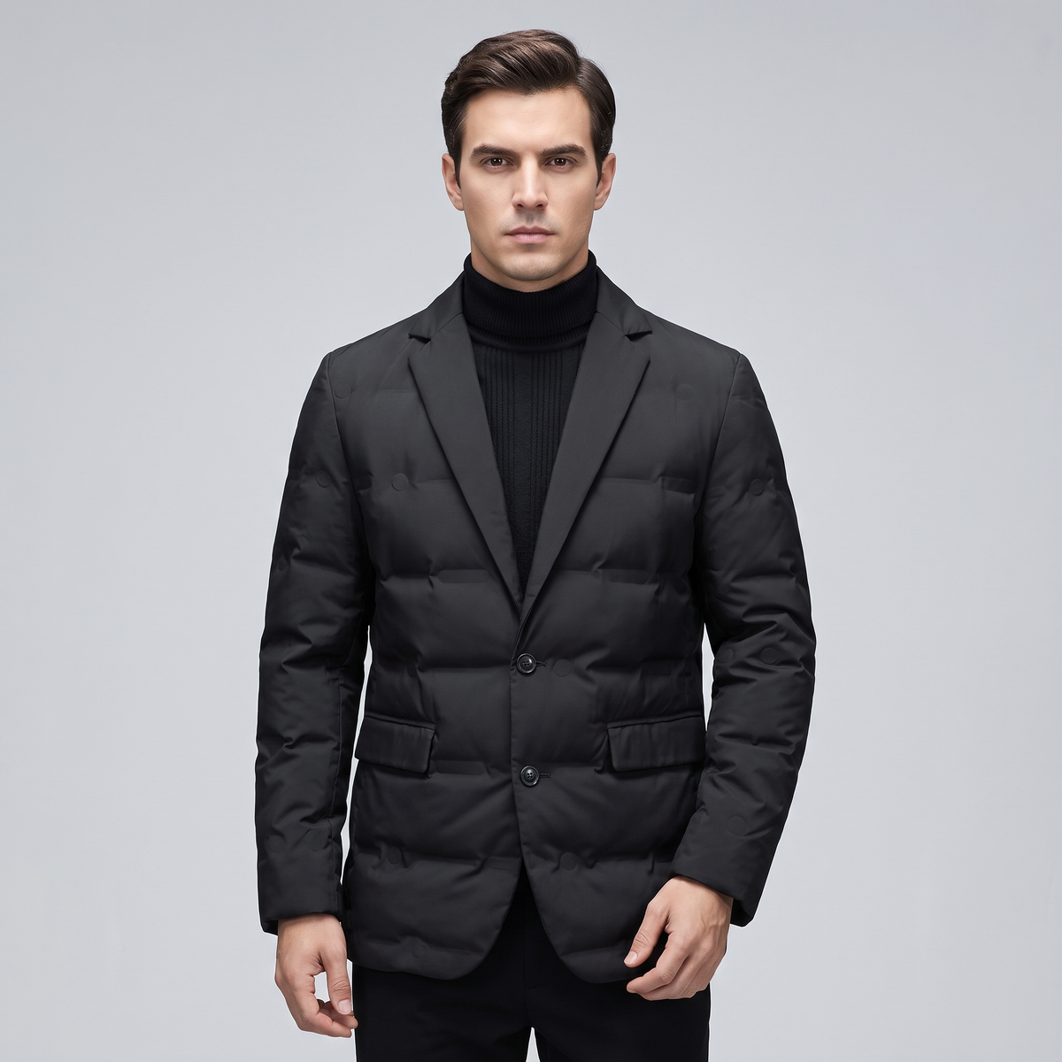 Men’s Puffer Jacket with Duck-Down Filling, Lapel Collar & Zip